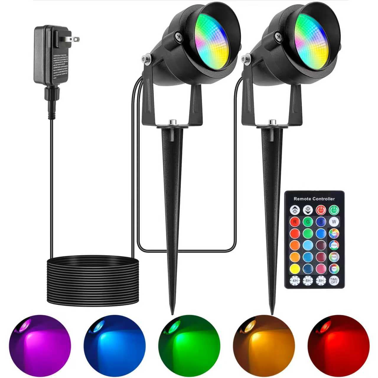Miabiual Outdoor Christmas Spot Lights with Timer, 10W Metal RGB LED Landscape Spotlights with 16 Color Changing for Yard, House