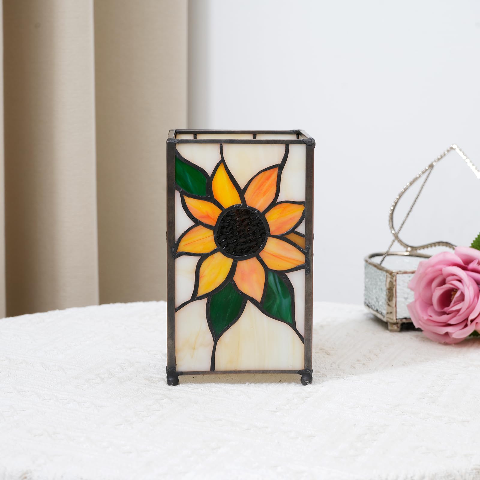 Kiphepi Tiffany Lamp Stained Glass Lamp Small Bedside Table Lamps For Living Room Home Decor Girls Women Birthday Christmas Thanksgiving Day Gift Sunflower