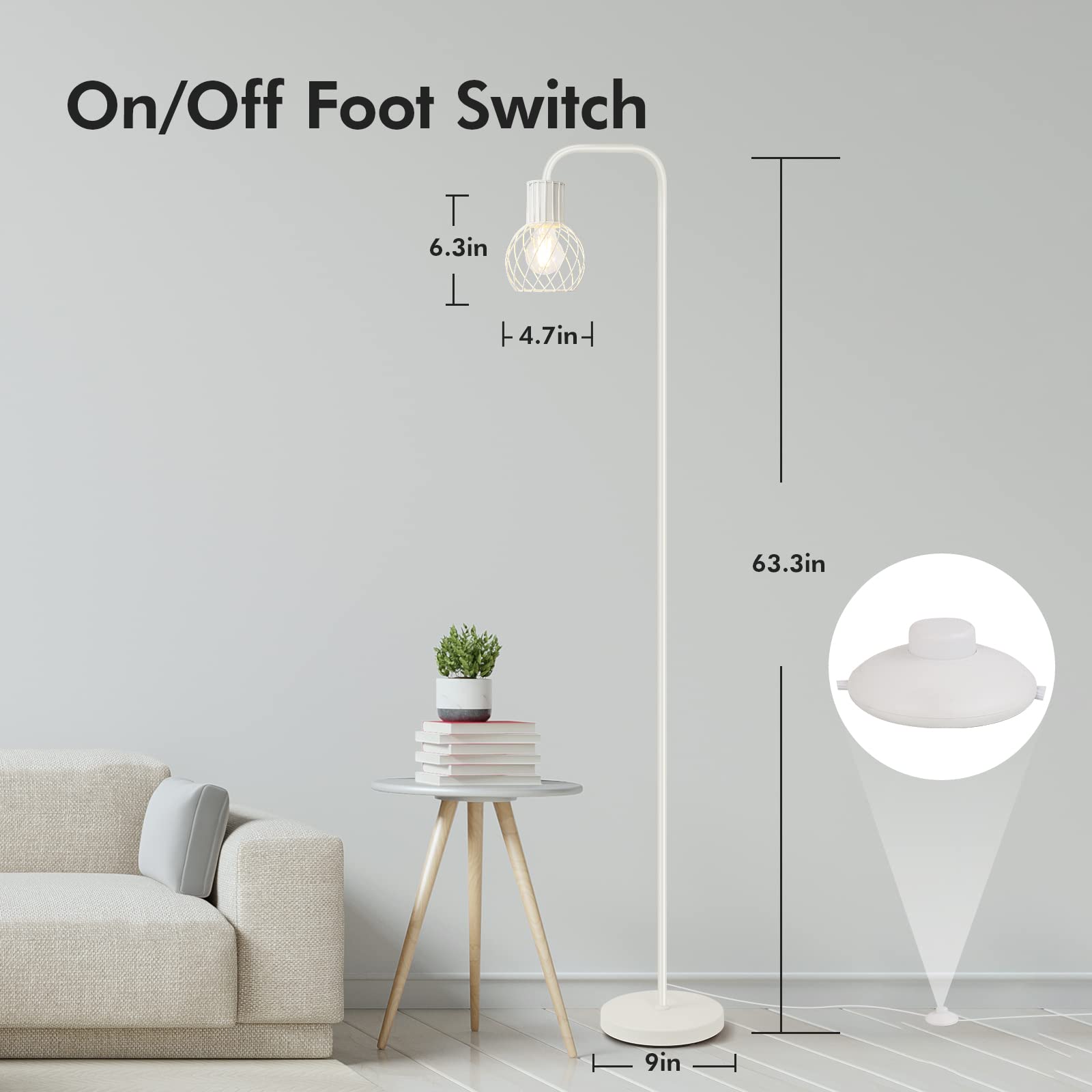 Auquee White Industrial Floor Lamp With 6W Led Bulb & Foot Switch - Modern Metal Design