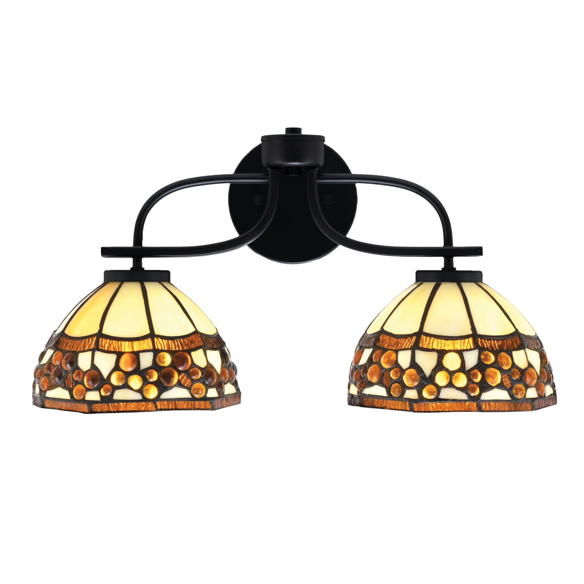 Cavella 2 Light Bath Bar In Matte Black Finish With 7" Roman Jewel Art Glass