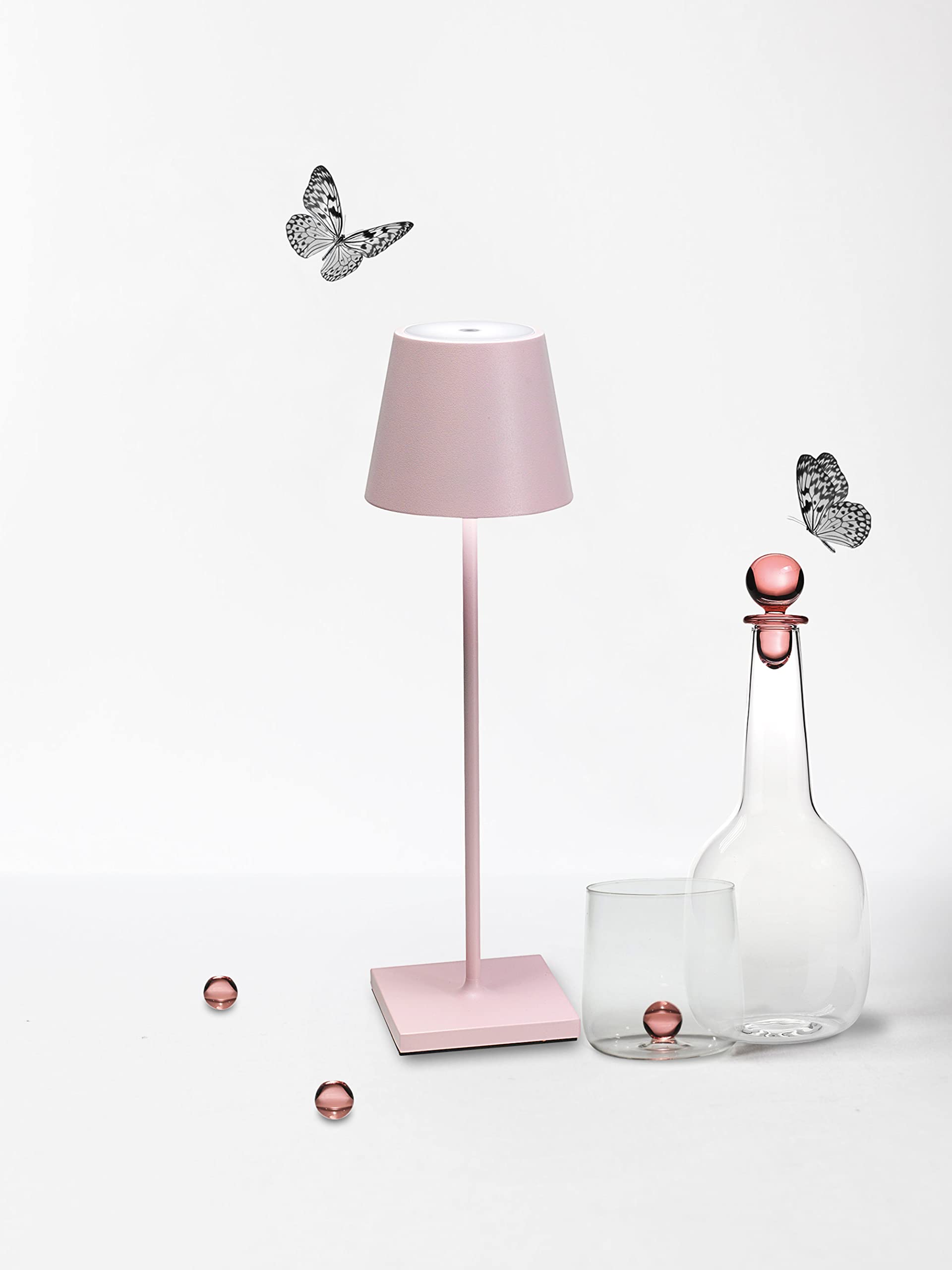 Zafferano Poldina Pro Rechargeable Table Lamp, Touch Control, 2200-3000K, 14.9in Height, Aluminum, Pink, Model LD0340P4