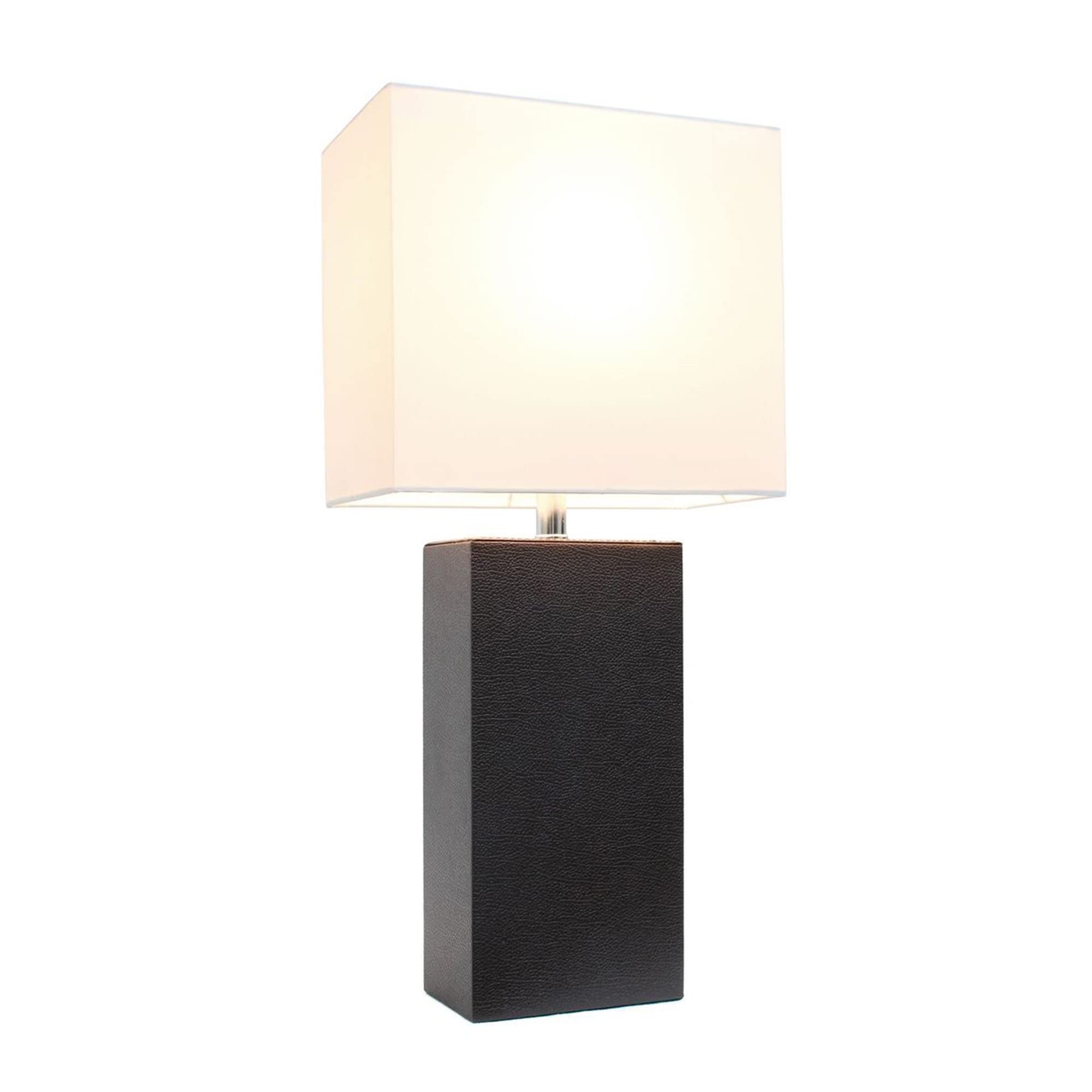 Lalia Home Espresso Brown Leather Base Modern Bedside Table Lamp With White Shade