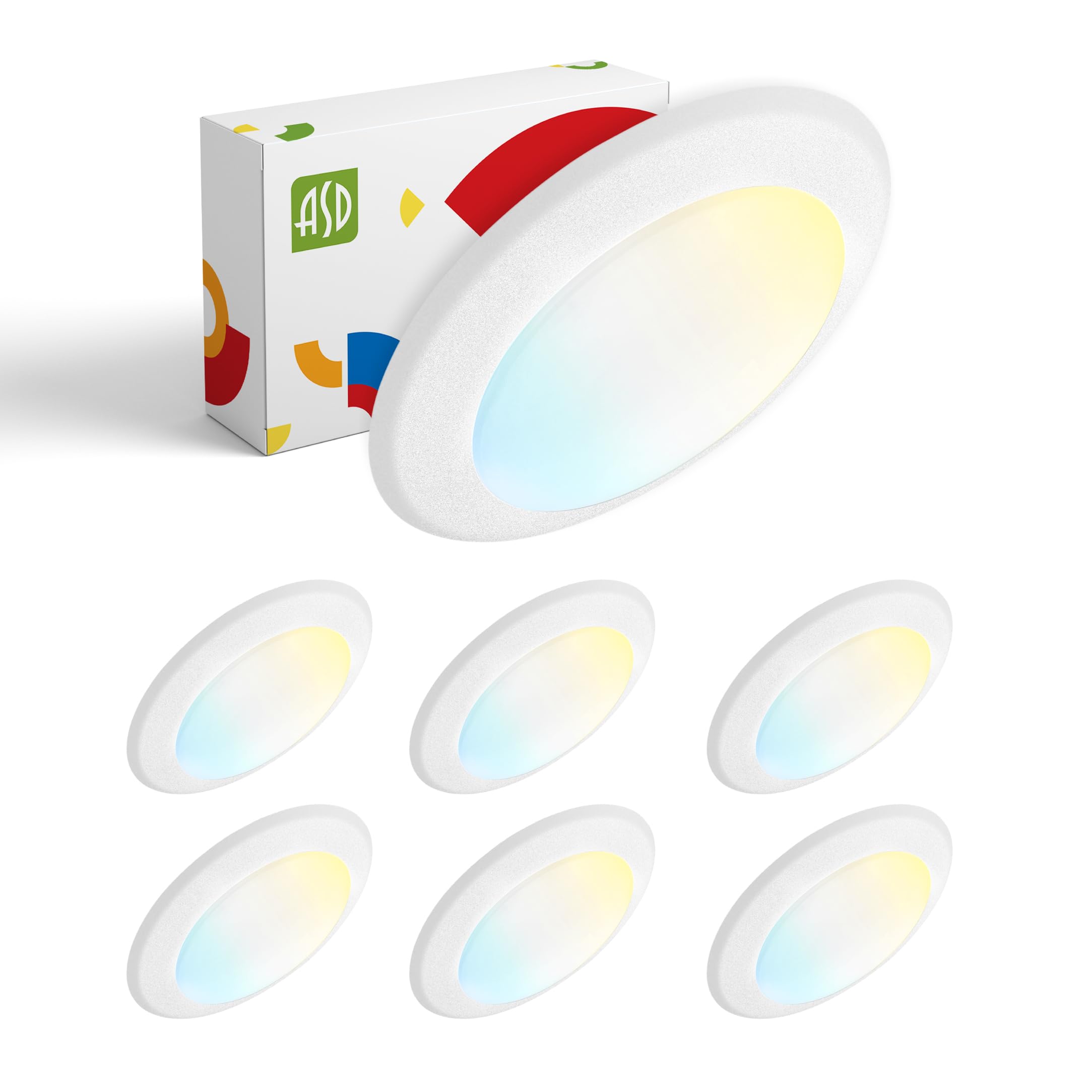 ASD LED Disk Lights 6 Inch 15W Dimmable Flush Mount Matte White Metal Housing A-LDS-6D15MW-6p ETL Listed