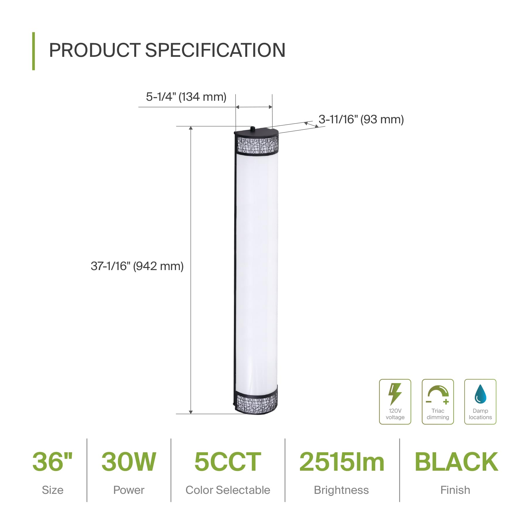 ASD LED Bathroom Vanity Light - Dimmable 30W, 2700K-5000K, 36 Inch, Matte Black, 4 Pack, Model A-LVF-LF36