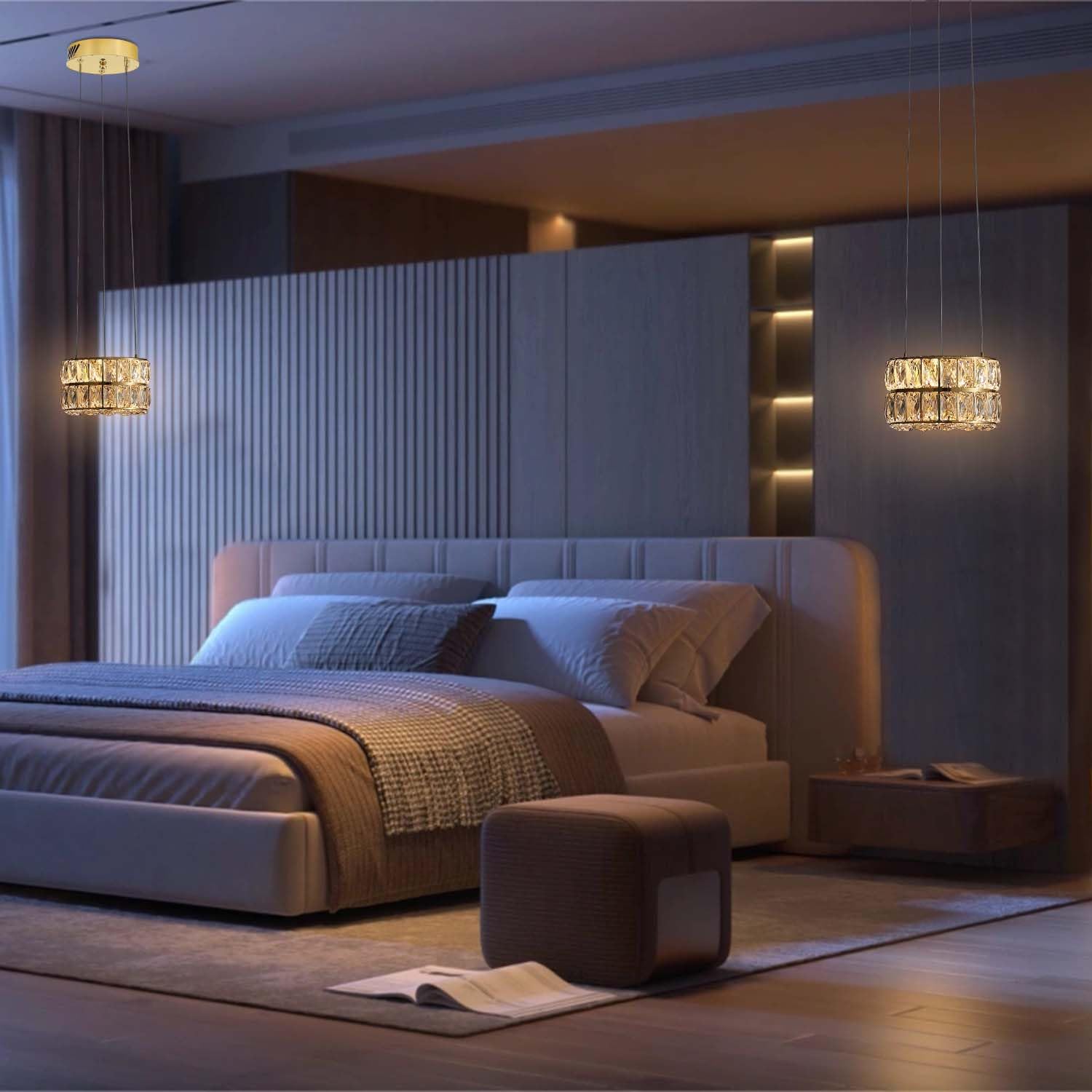 IDEQUY Crystal Chandelier, Modern Dimmable LED Ceiling Light, 7.8in, Gold, Model CF8024-20J