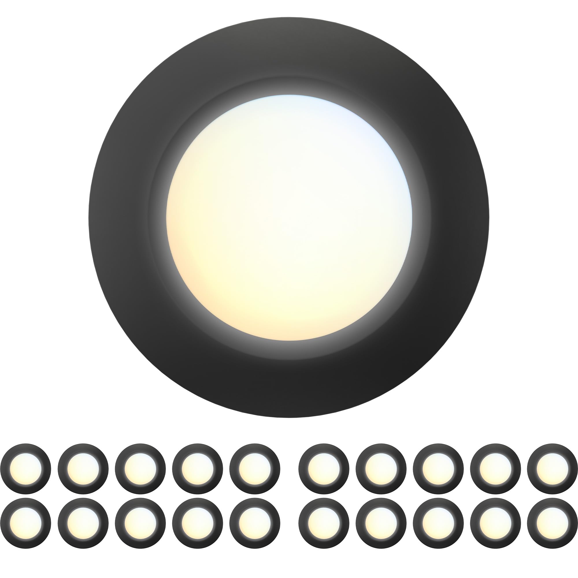 JULLISON 20 Packs 6 Inch Black 5CCT Field Selectable LED Low Profile Recessed & Surface Mount Disk Light, Round, 15W, 920 Lumens