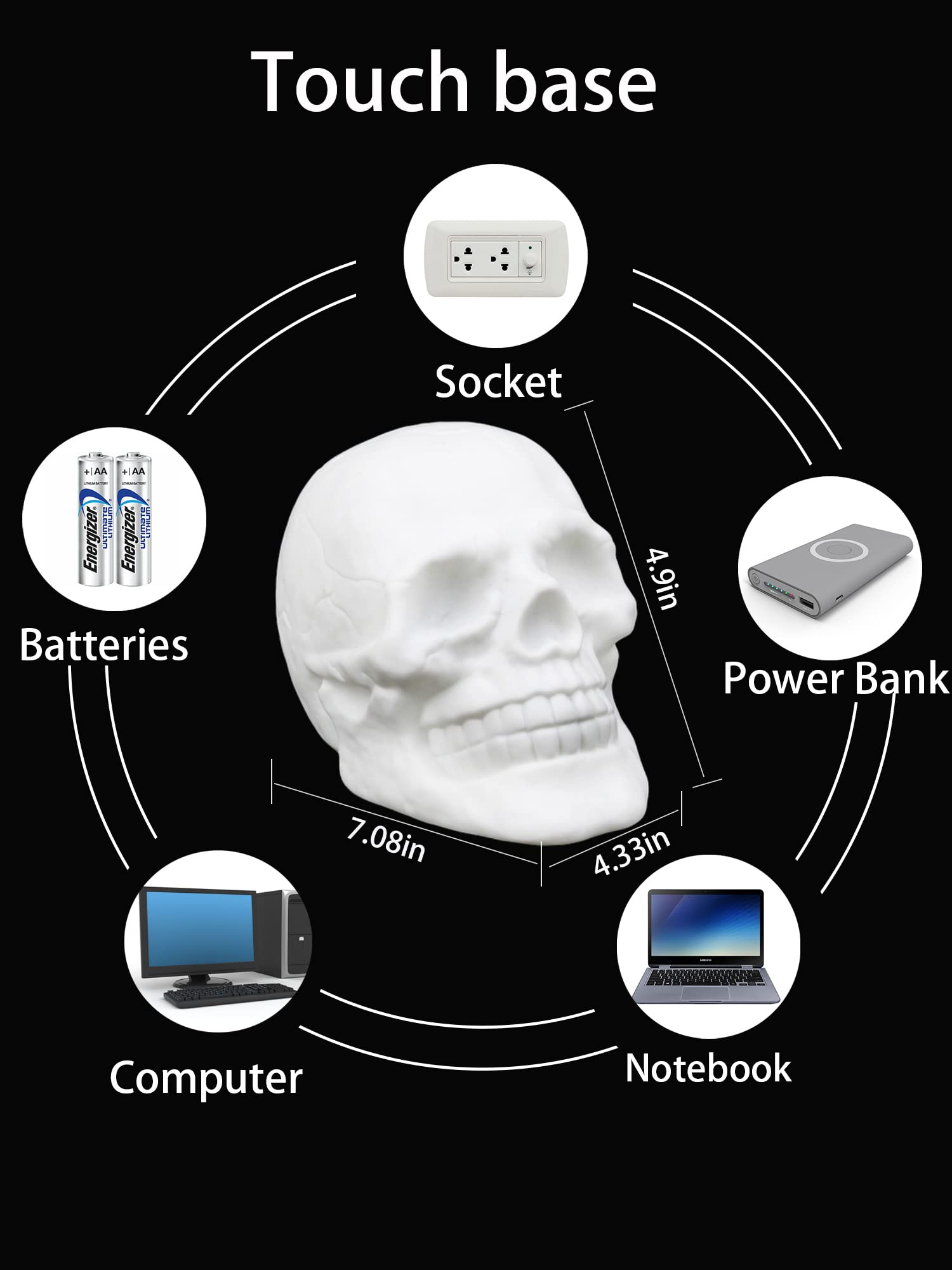 Wlhong Skull Lamp,9-Color Breathing Mode Skull Night Light,Gothic Lamps, Halloween Lamp,Goth Room Decor,Skeleton Lamp For Game R