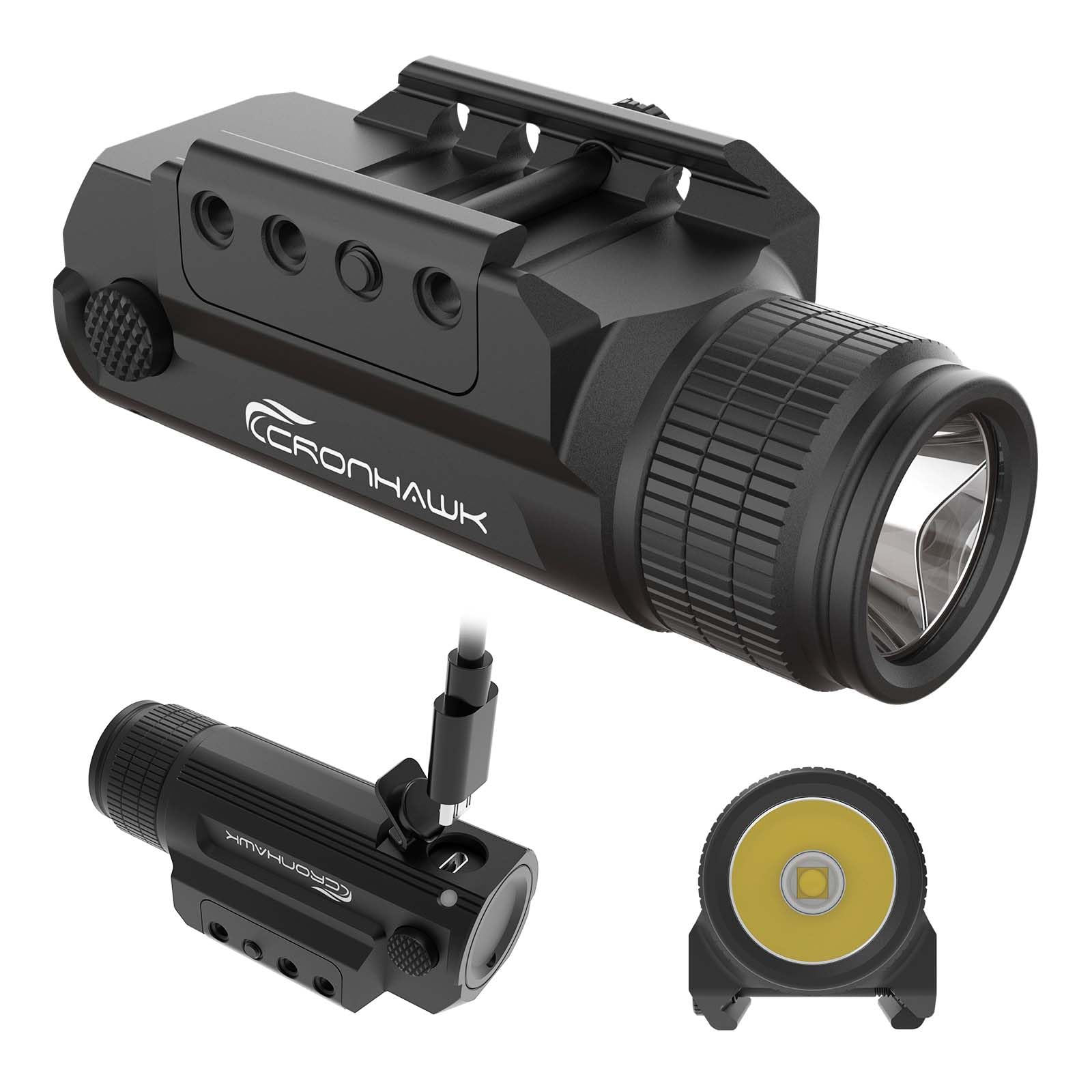 CRONHAWK Handheld Toy Flashlight Rechargeable 700 Lumen Rail Mounted Tactical Flashlight Compact Weapon Light for Launcher Light fits Picatinny