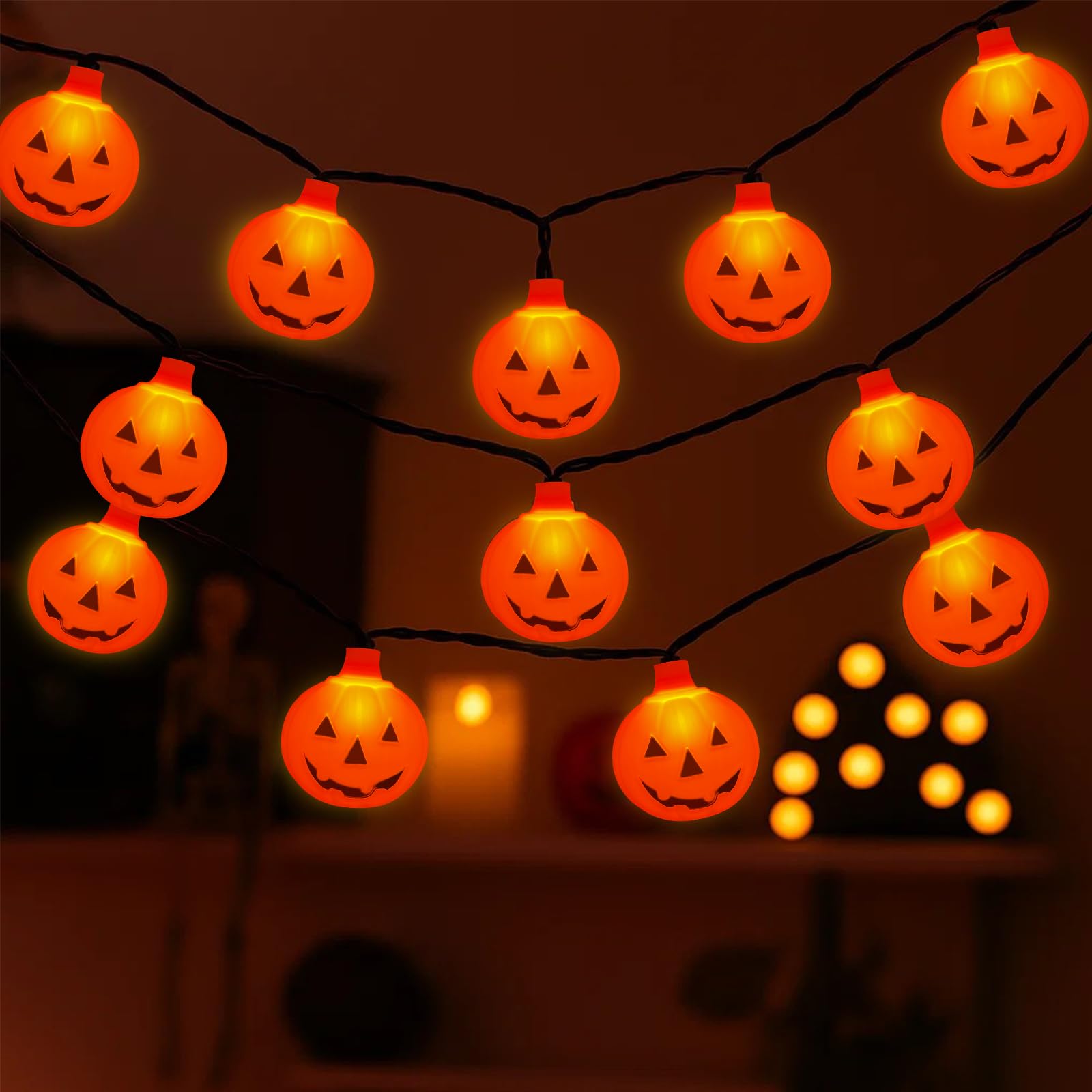 Halloween Outdoor Pumpkin Lights,10 LED Pumpkin String Light 8.5ft Waterproof Orange Jack-O-Lantern Lighted Pumpkins for Indoor 