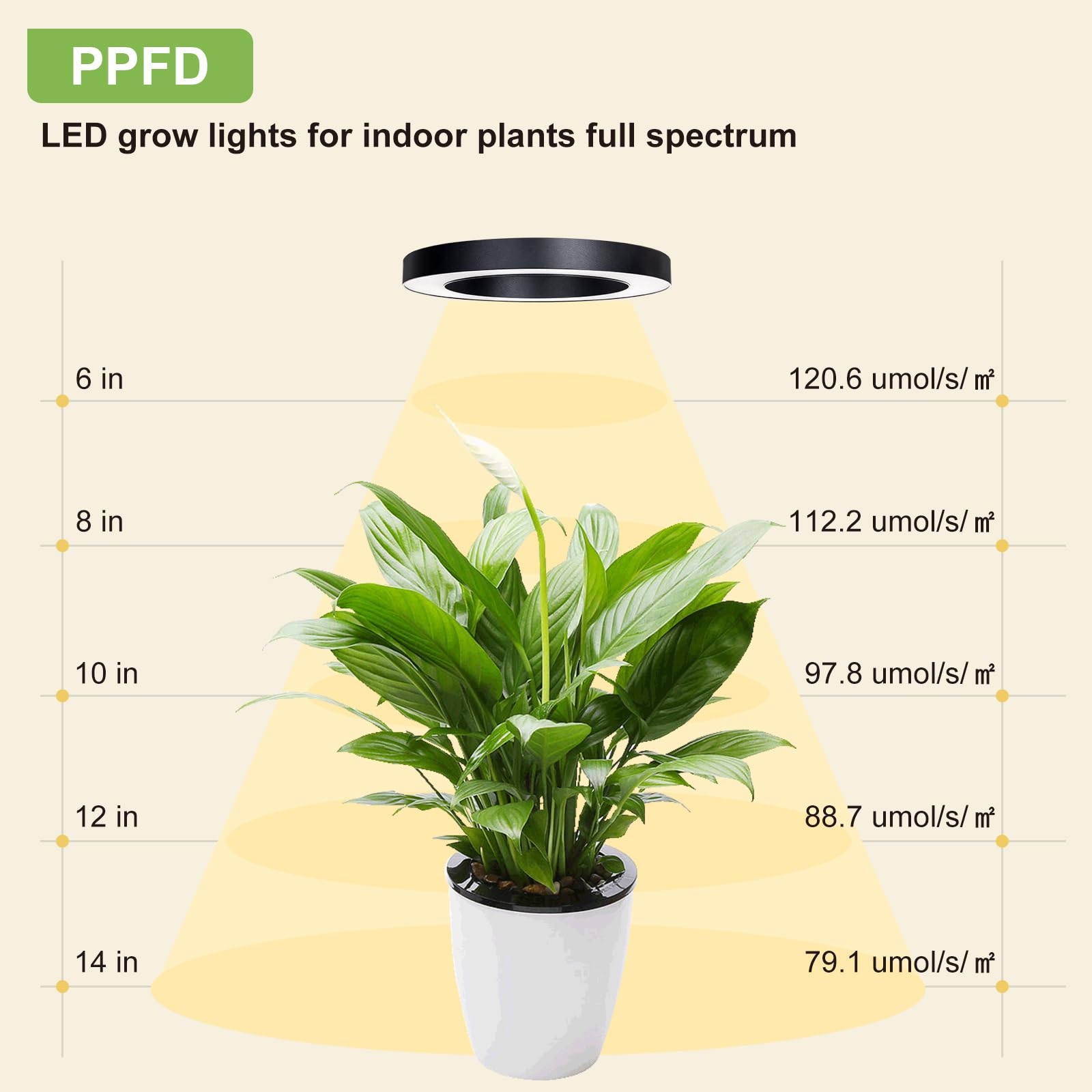 Aopeids 2025 Upgraded Full Spectrum Grow Light For Indoor Plants - 72 Leds, 3 Lighting Modes, Auto On/Off Timer (4/8/12H), 10-Level Dimmable Halo Small Plant Lights (Black, 6.3Inch One Head)