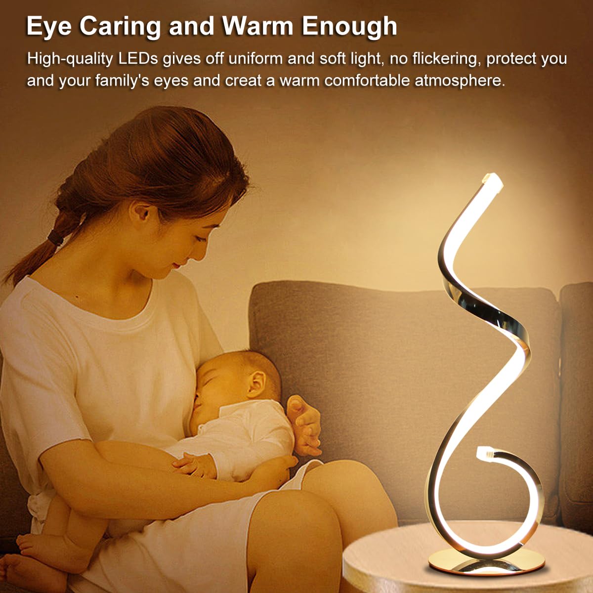 Besketie Modern Spiral Led Table Lamp, Stepless Dimmable Bedside Table Lamps For Bedroom, 10W Led Desk Lamp 3 Color Modes Desk L