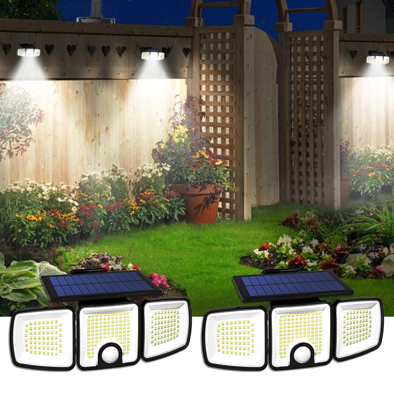 Solar Lights Outdoor with Motion Sensor, 223 LED Security Light Outdoor, IP65 Waterproof LED Floodlight, 3 Adjustable Heads 90-3