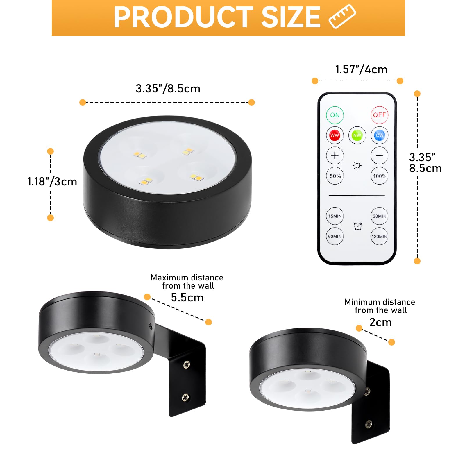 KELUOLY Picture Light 4-Pack, Battery Operated, Dimmable with Remote, Art Display Light, Black, Model XY-BQ3S-4H