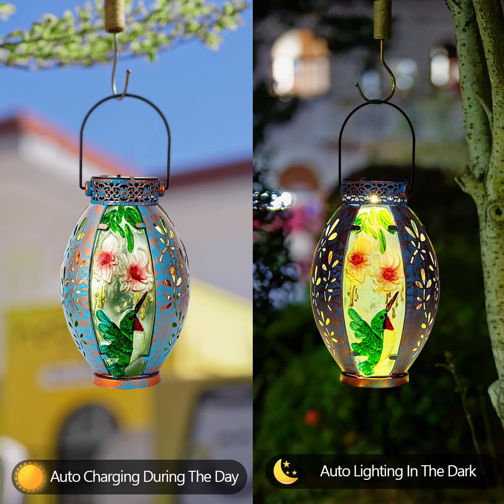 Vewogarden Hummingbird Solar Lantern Hanging Solar Lanterns Outdoor Waterproof Decorative Lantern Lights For Patio Porch Garden