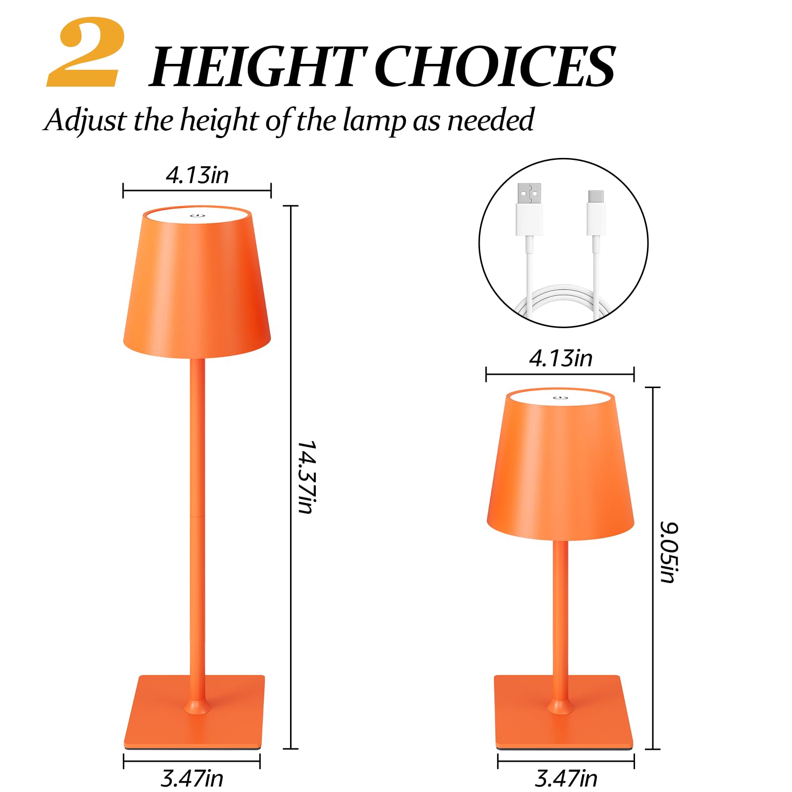 CHLORANTHUS Cordless Table Lamps 2 Pack, Stepless Dimming, 5000mAh LED, Orange