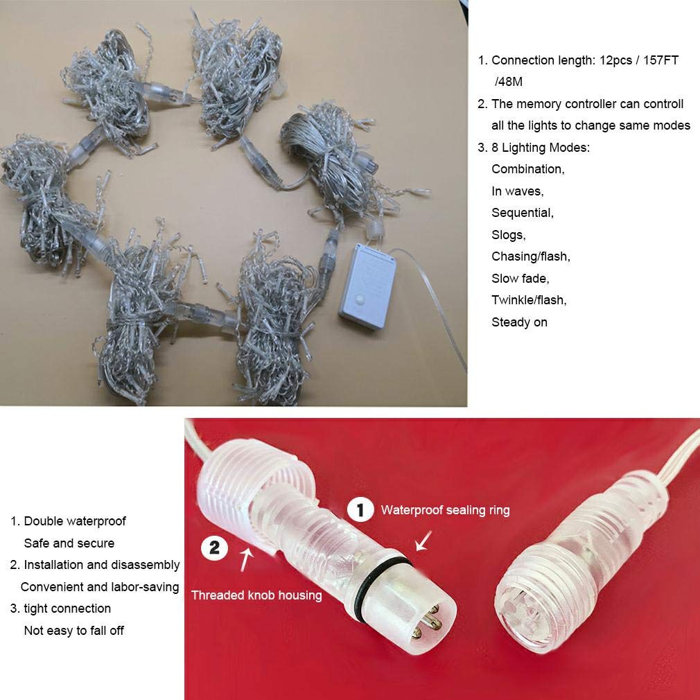 Zimingu 13Ft 144 Leds Warm White Icicle String Lights, 8 Modes For Indoor/Outdoor Decorations