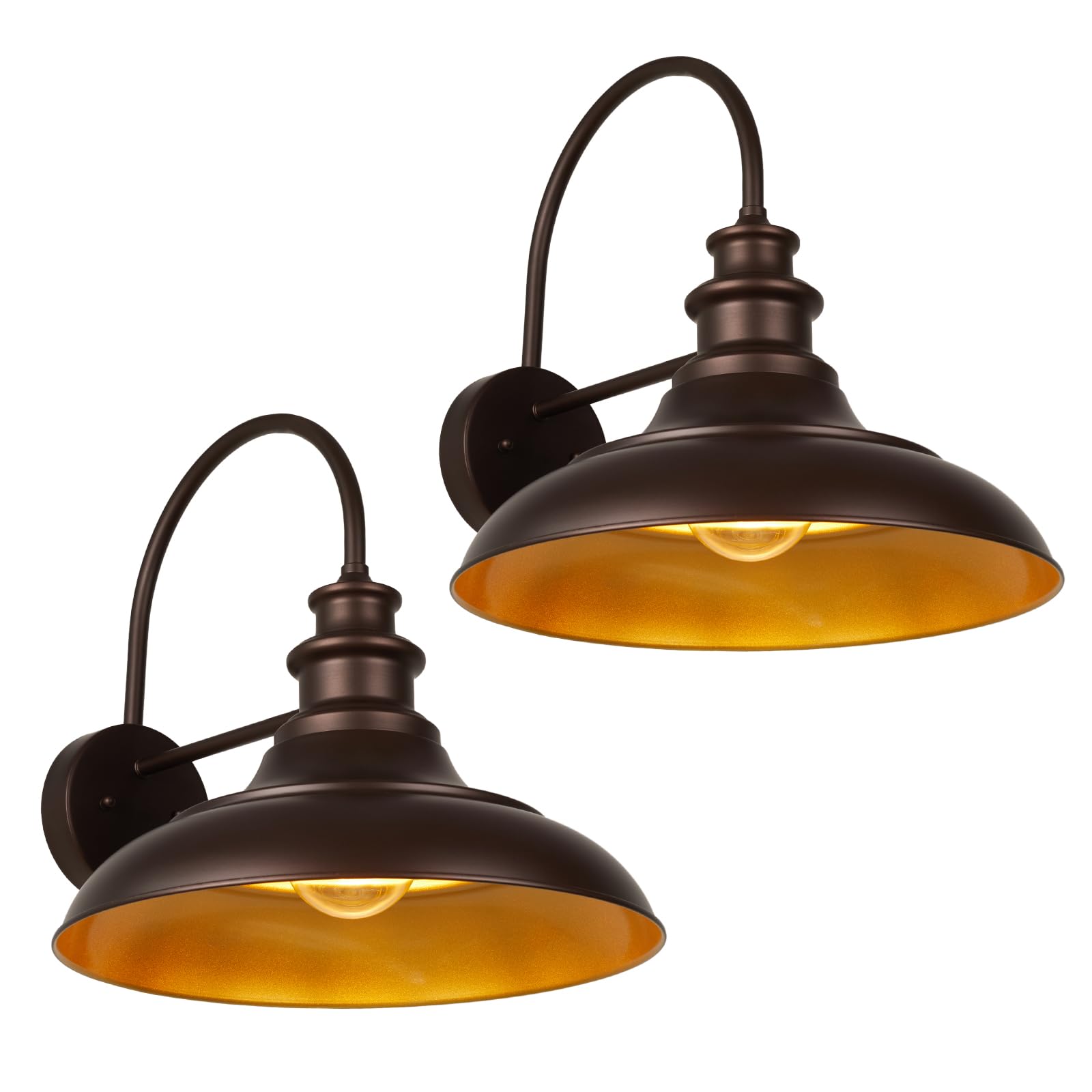 Diyel Outdoor Barn Light Fixtures  16 Inch Large Dome Farmhouse Exterior Wall Mount Lights  Rustic Wall Sconces Indoor Wall Lighting  Industrial Bronze Gold Lanterns For Porch  Garage 2 Pack