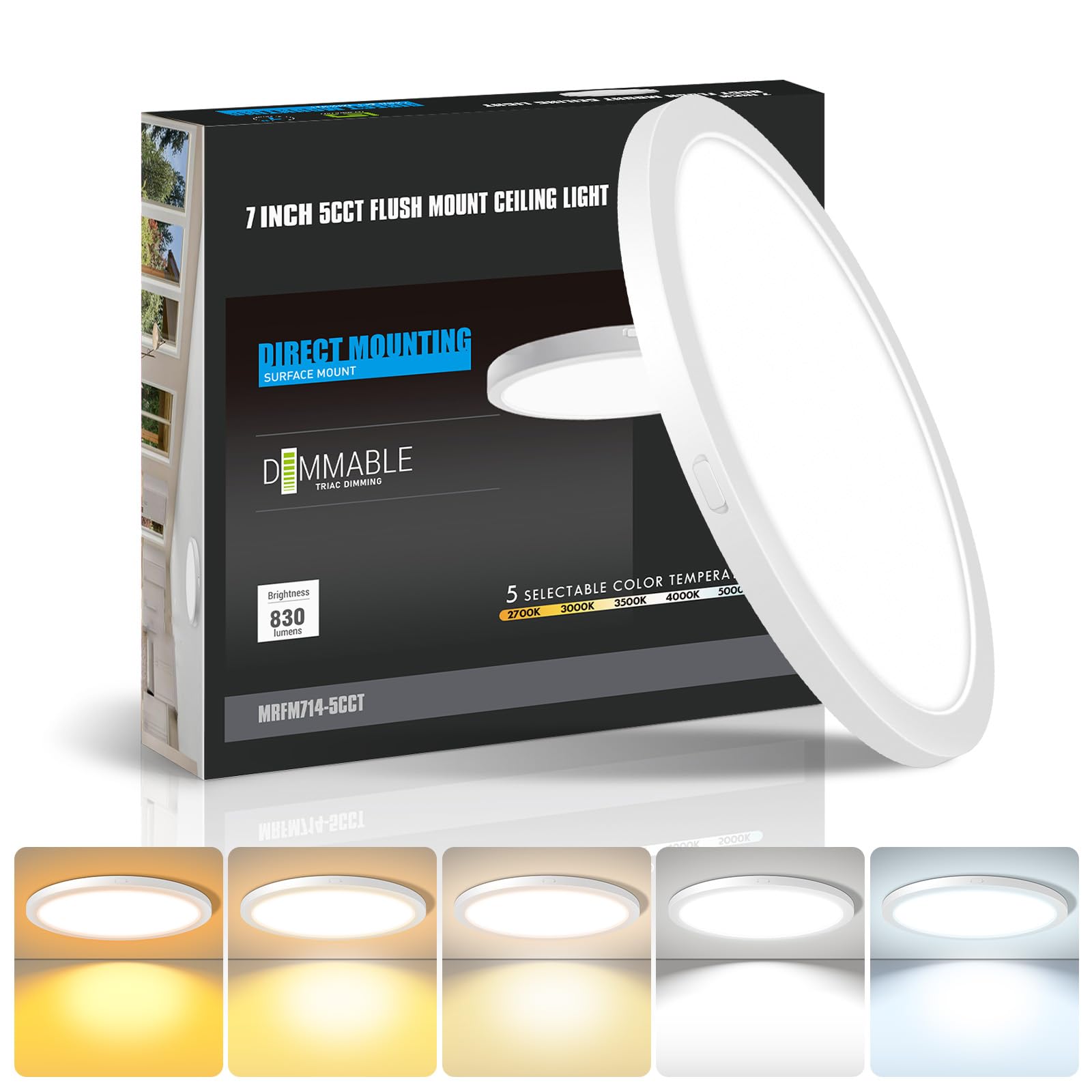 Mw 2 Pack 7 Inch Flush Mount Led Ceiling Light Fixture, 14W, 210V, Dimmable, 2700K/3000K/3500K/4000K/5000K Selectable,90+ Cri, L