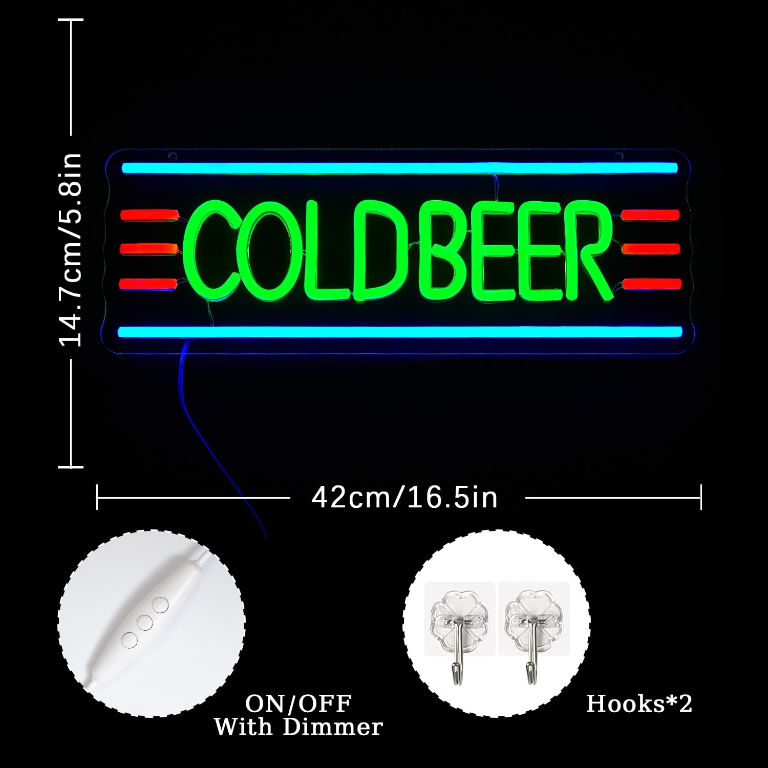 Xixkilly Neon malt-inspired Sign, Dimmable LED Light for Home Bar, Green Plastic, 16.9in x 12.7in