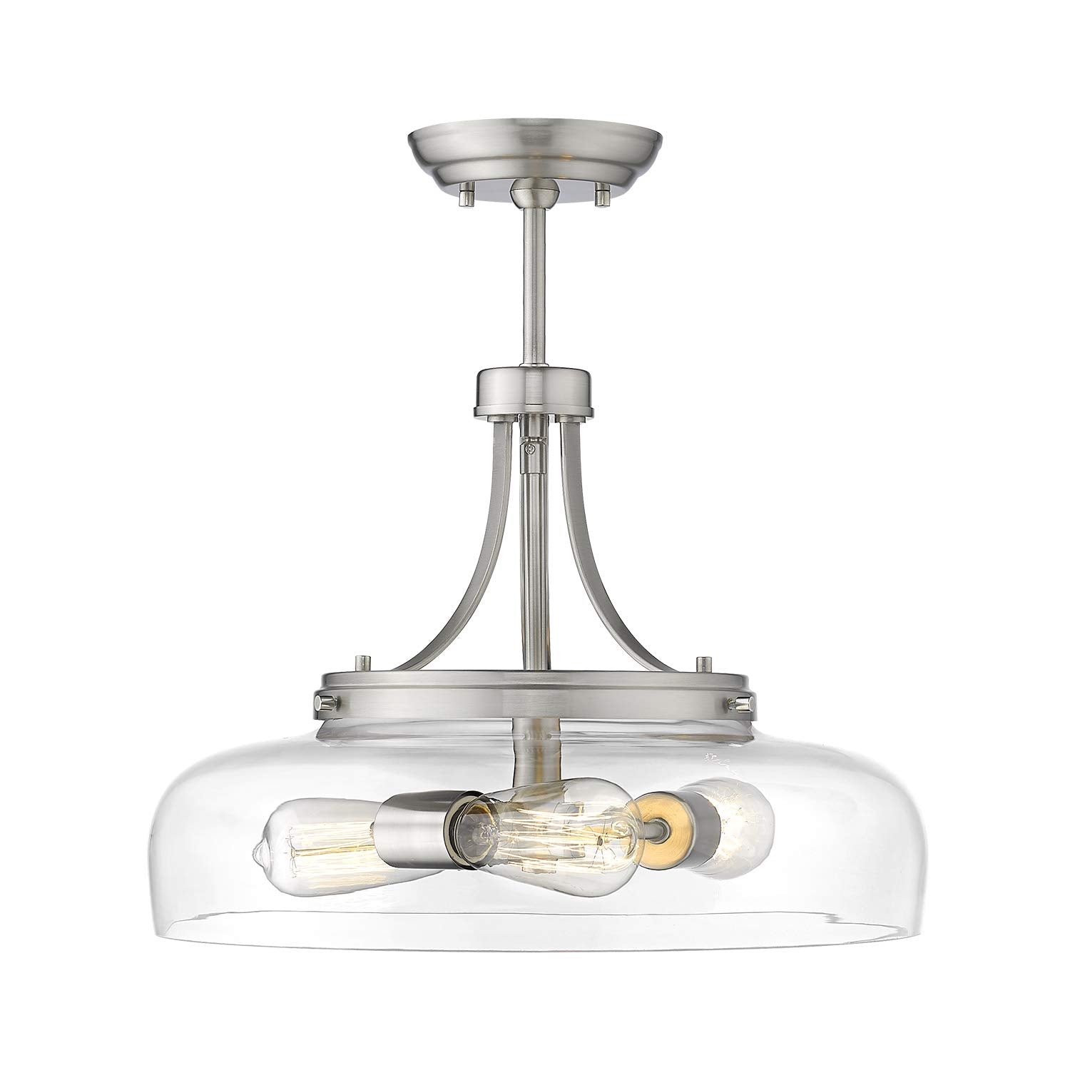 Eapudun 3-Light Farmhouse Semi Flush Mount Ceiling Light, Brushed Nickel With Glass Shade