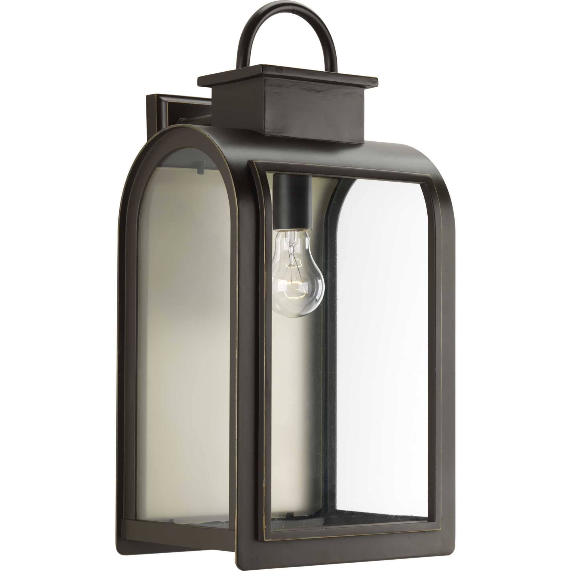 Progress Lighting 1-Light Outdoor Wall Lantern, Oil Rubbed Bronze, Clear/Etched Umber Glass, Model P6032-108
