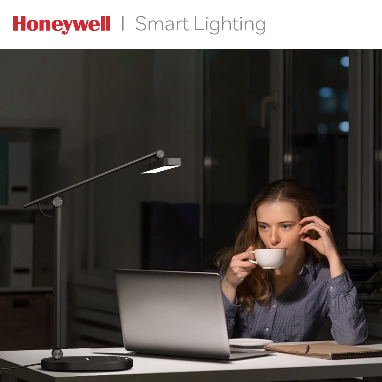 Honeywell Led Desk Lamp For Home Office - H4 Sunturalux Eye-Caring Desk Light, 14W Dimmable Table Lamp With 3 Color Modes 5 Brig
