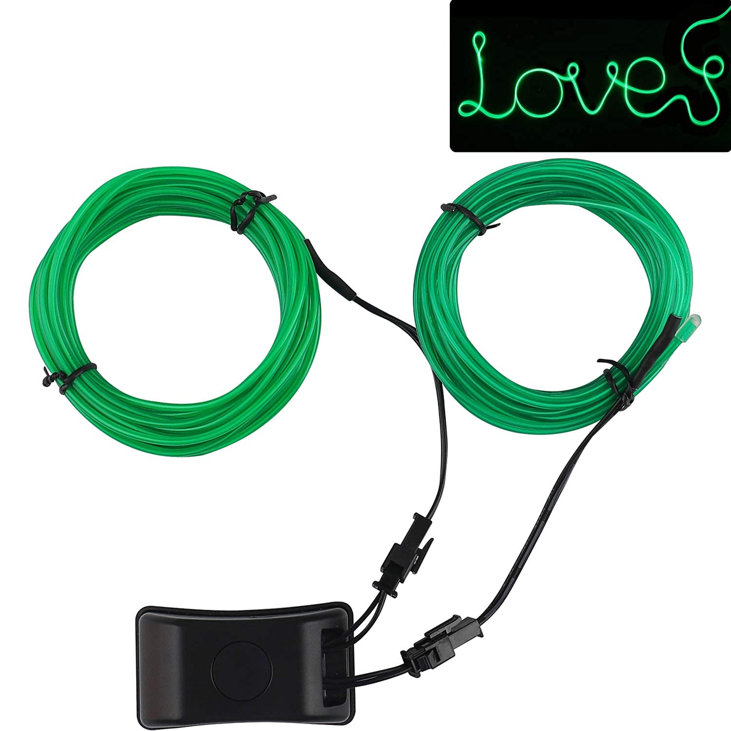 Jiguoor Usb Rechargeable El Wire 32.8Ft/10M (5Mx2) Bright Neon Light Strip 360° Illumination Neon Tube Rope Lights For Diy, Festival, Party Decoration, Halloween, Chrismas (32.8Ft/10M, Green)