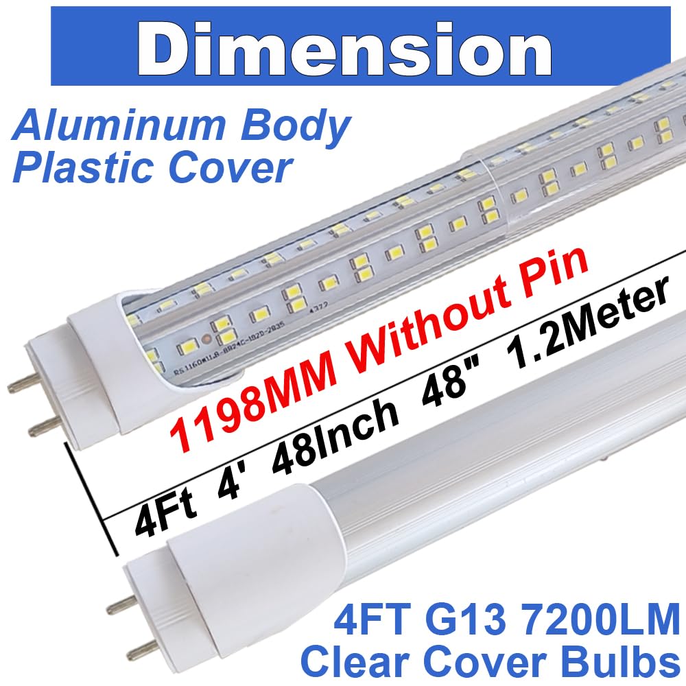 Caikag T8 Led Bulbs 4 Foot, T12 Led Replacement 4Ft 72W Fluorescent Tube Lights,7200Lm 6500K Cool White,2 Bi-Pin G13 Base Type B