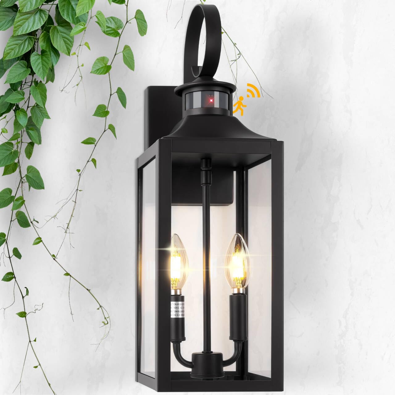 Yolsunes 20&quot; Black Motion Sensor Outdoor Light, Waterproof Porch Lamp, 3 Modes, Farmhouse Style