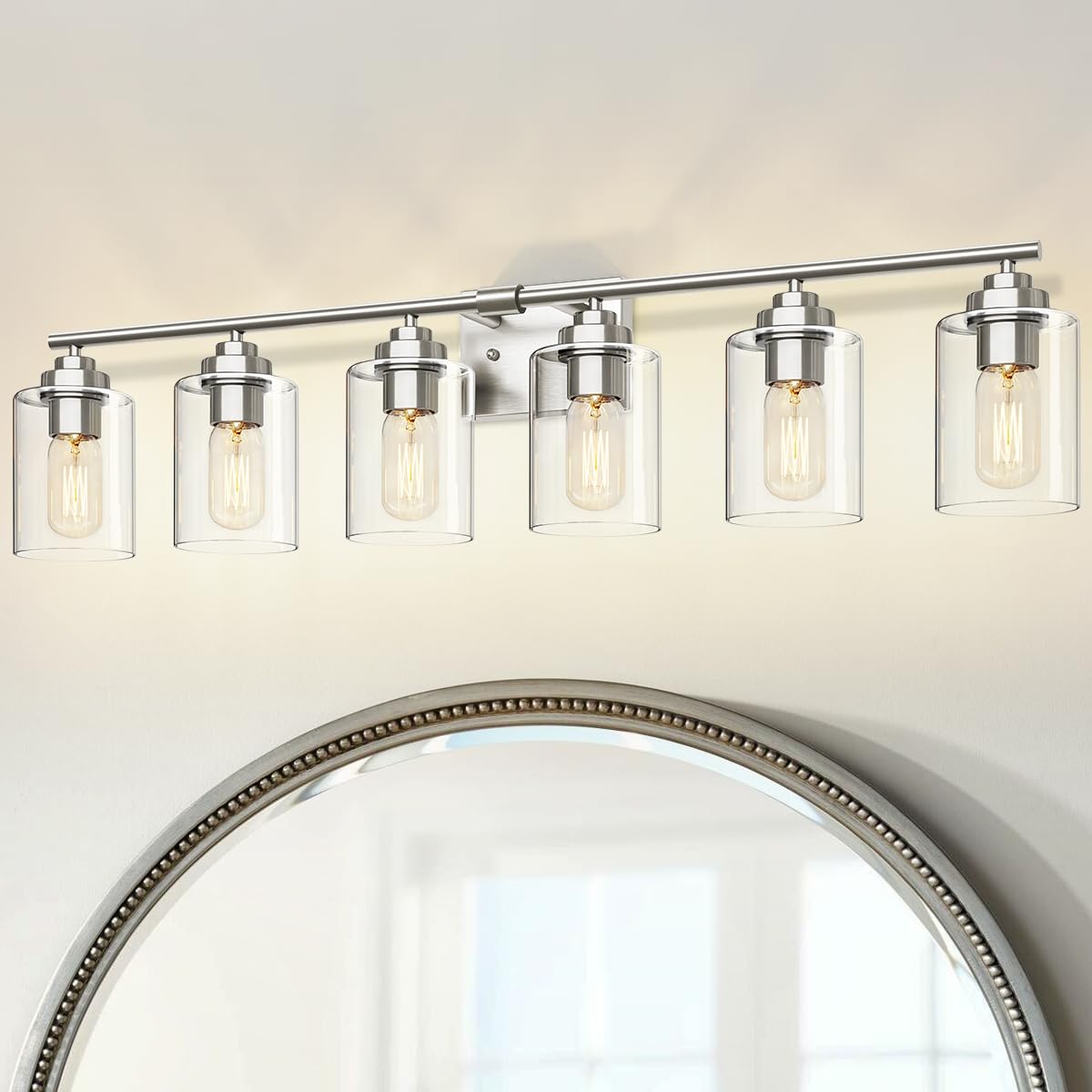 Skejao 6 Light Bathroom Vanity Light Over Mirror,Nickel Vanity Light For Bathroom,Bathroom Light Fixture Wall Sconce Lighting For Bedroom,Living Room