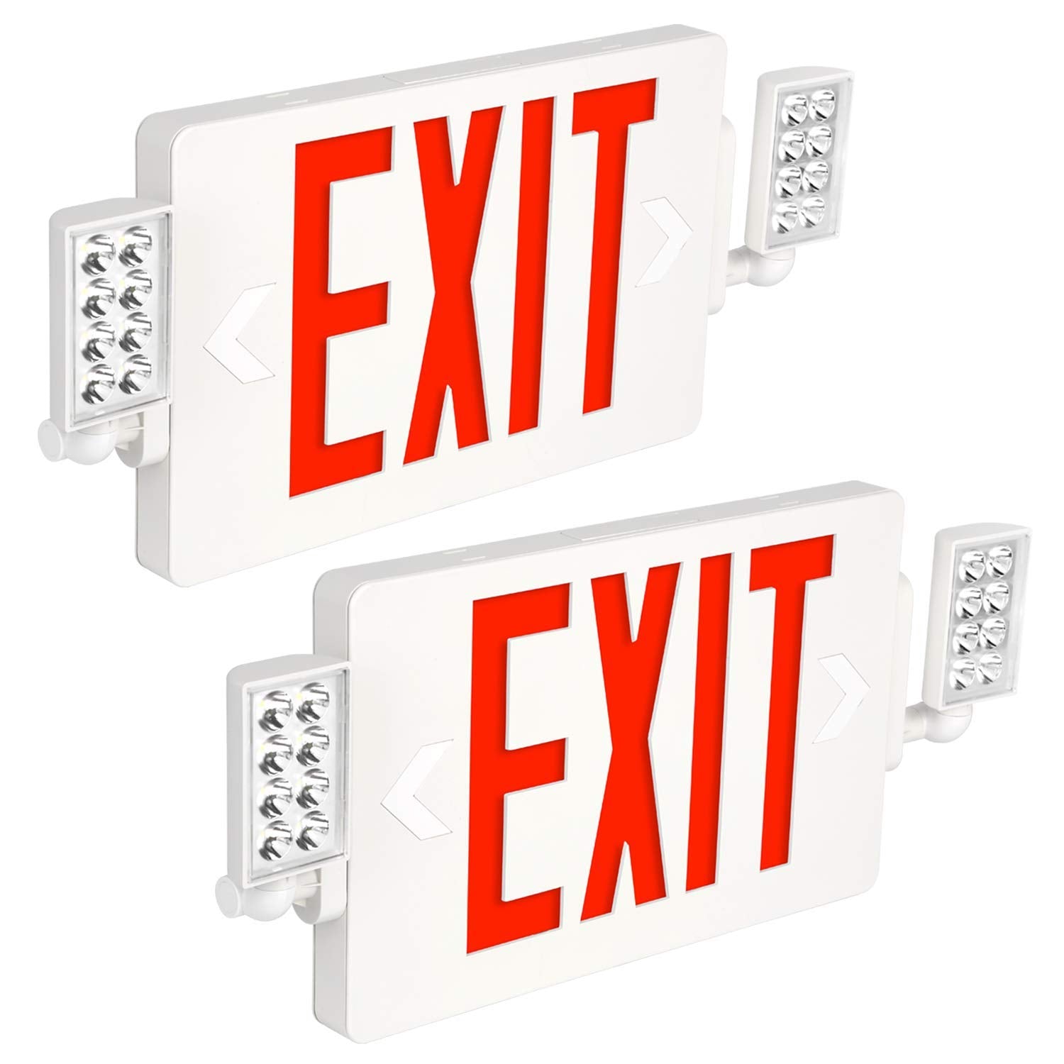 Ultra Slim Red Combo Exit Sign with Emergency Lights,120-277V Double Face LED Combo Emergency Light with Adjustable Two Head and
