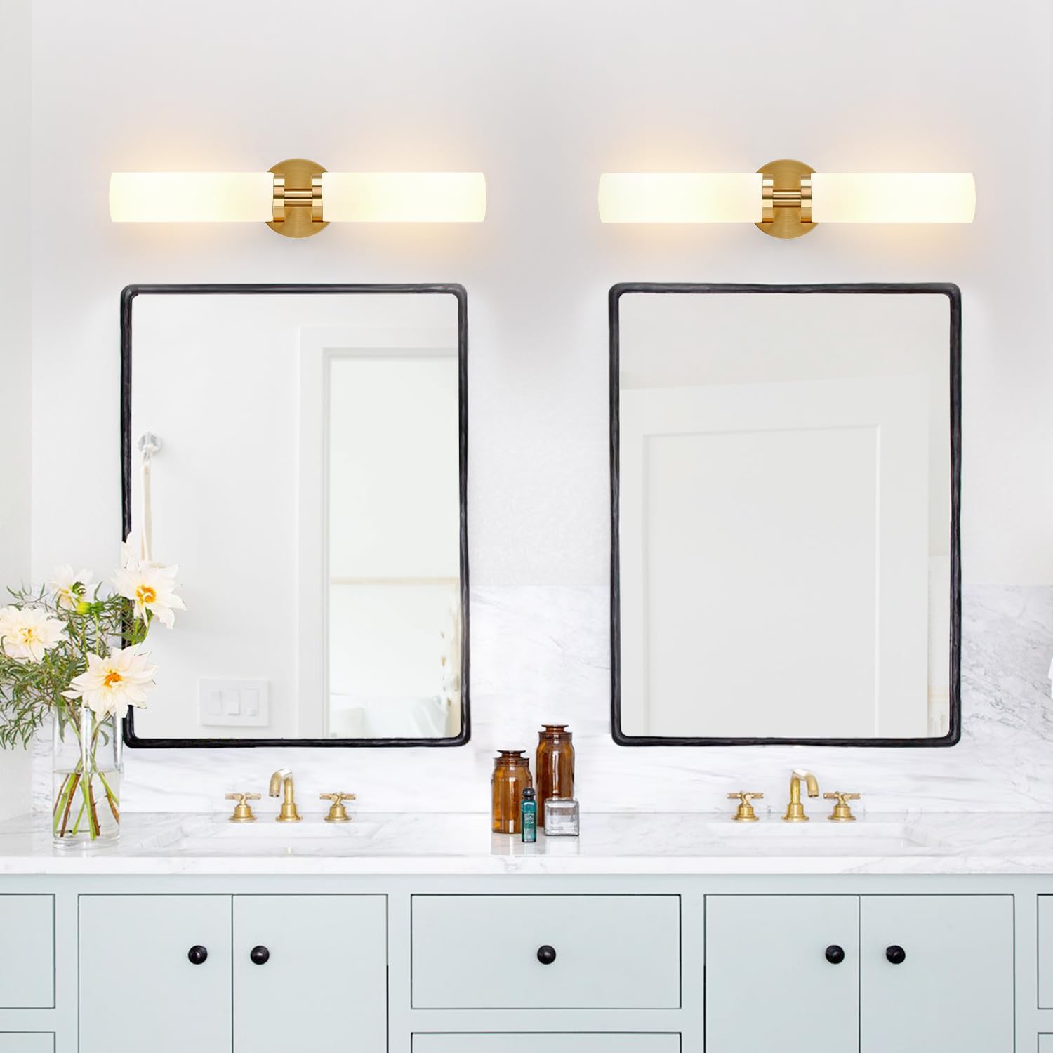 Indoi Wall Sconces Set Of Two  Brushed Gold Bathroom Sconces Wall Lighting With Milky White Glass  Modern Sconces Wall Decor Set Of 2 Bathroom Light Fixtures For Mirror Living Room Hallway Bedroom