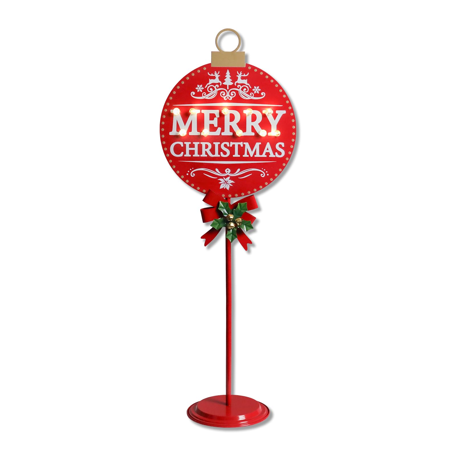 VCUTEKA Merry Christmas Sign with LED Light, 31.5 inches, Metal, Round, Battery Operated with Timer for Outdoor Yard Decor