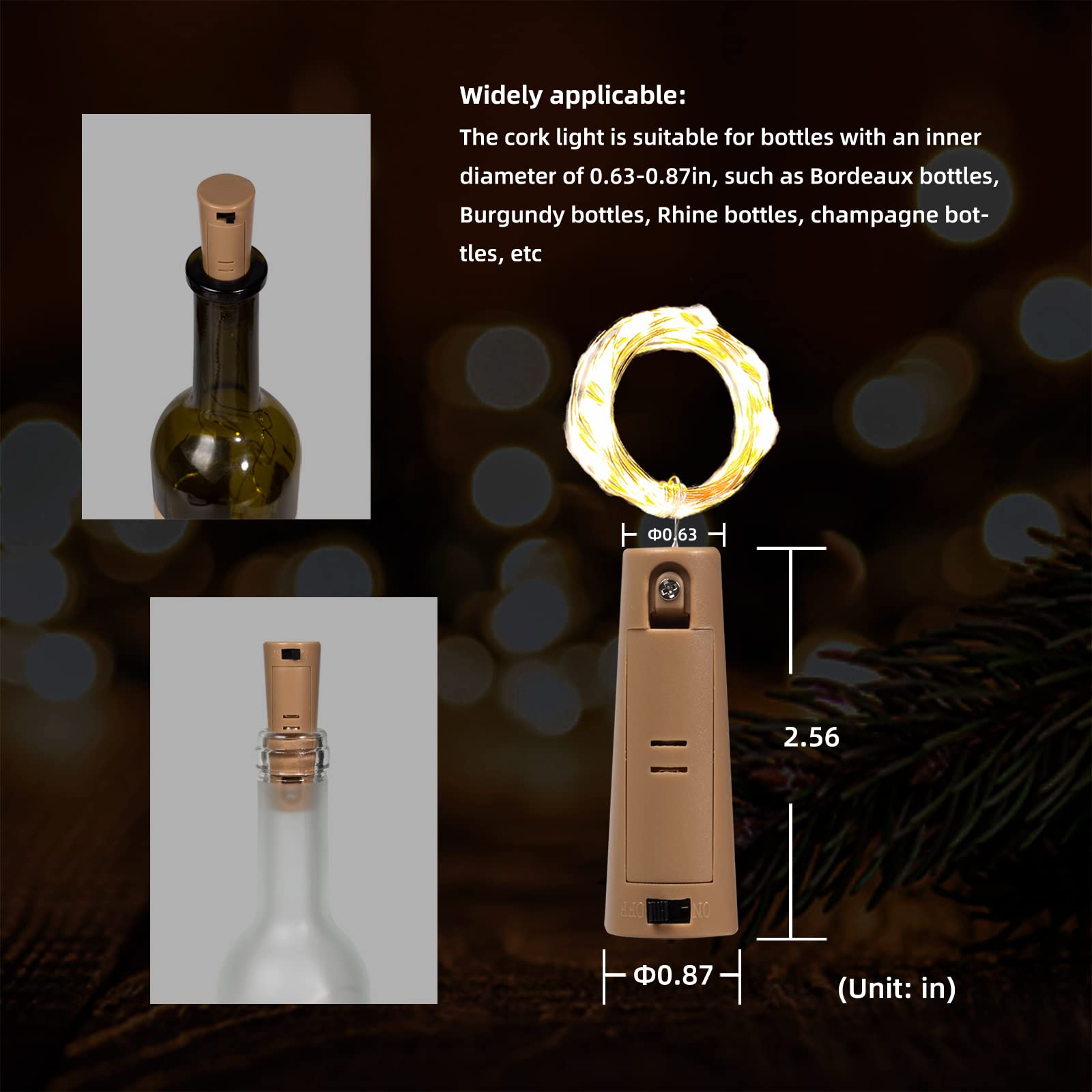 Etinga Dual Battery Pack Led Bottle Lights  6.6Ft 20Led Double The Lighting Time  For Indoor And Outdoor Use  For Christmas (15 Pack  Warm White(Dual Battery Pack))