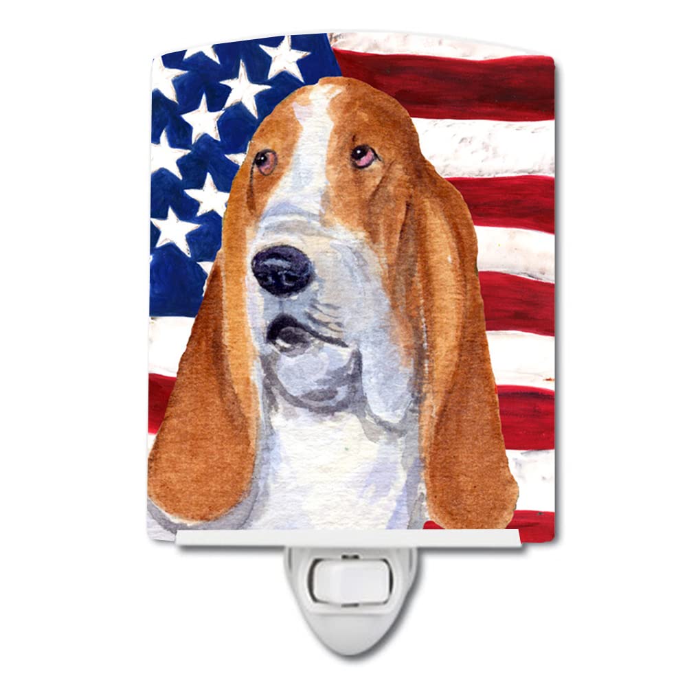 Carolines Treasures Ceramic Night Light, USA Flag & Basset Hound, UL-Certified, 6x4x3in, Multicolor, Model SS4013CNL