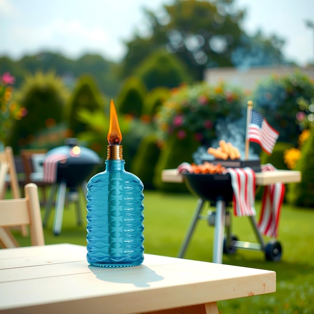 OEXEO 4PCS Glass Outdoor Tabletop Torch Set,Torch Wicks, Torch Light,Garden Torch,Patio Torches,Citronella Torches (Blue)