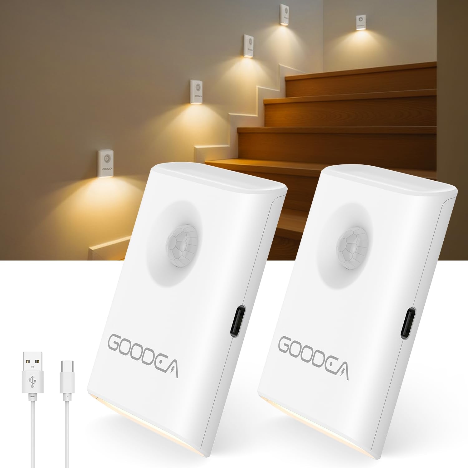 Rechargeable Battery Night Light with Motion Sensor, Wireless, Magnetic & Dimmable Stair Light, Portable Mini 3000K Warm White S