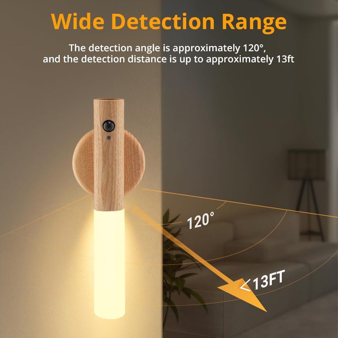 LANDGOO Ash Wood Nursery Night Light - Safe Motion Sensor, 2700K Warm Glow, Rechargeable & Portable for Baby Feeding, Model 240814010003