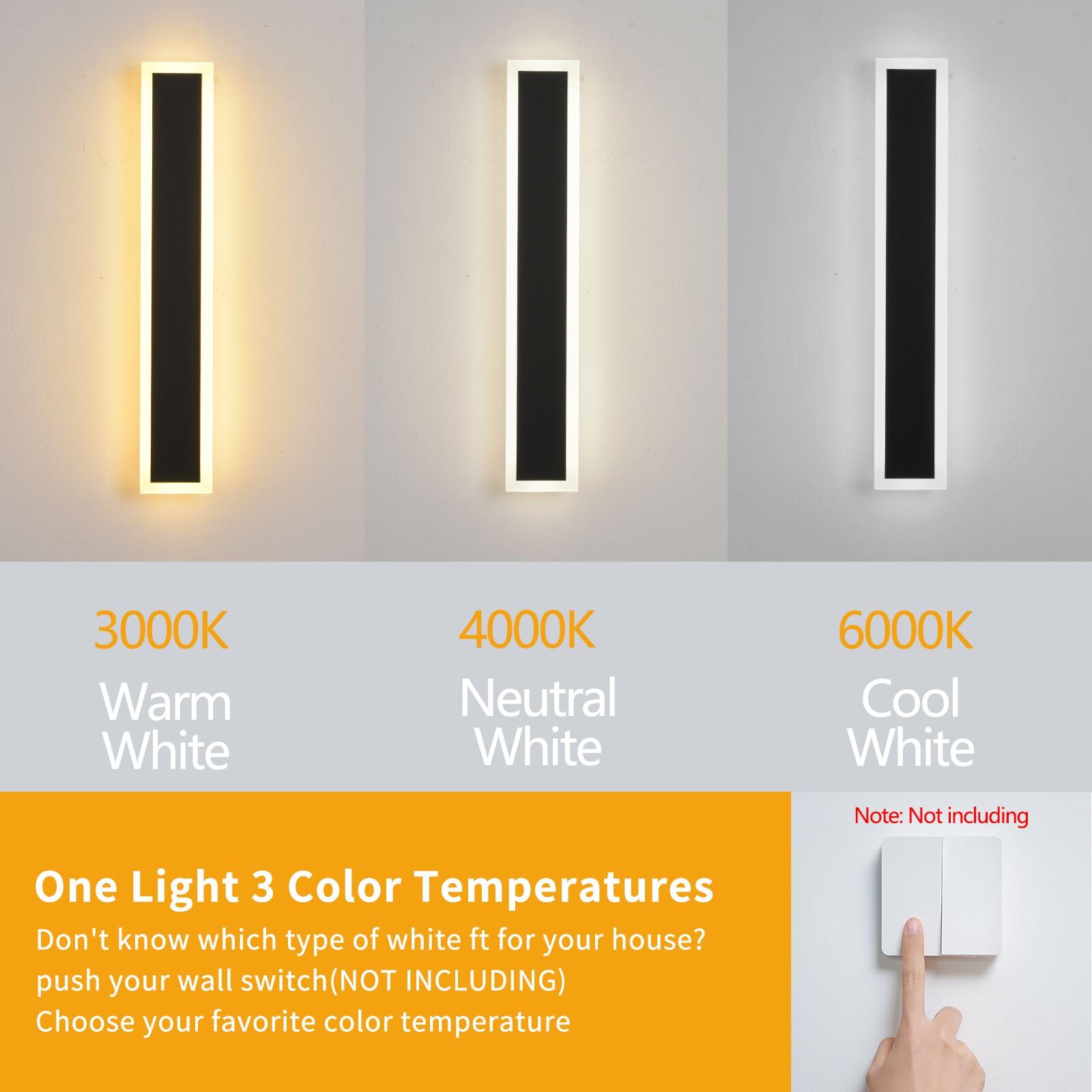 Yaowszm 12W Outdoor Wall Light 3000K-6000K Black Acrylic Sconce Ip65 For Porch Patio Garden