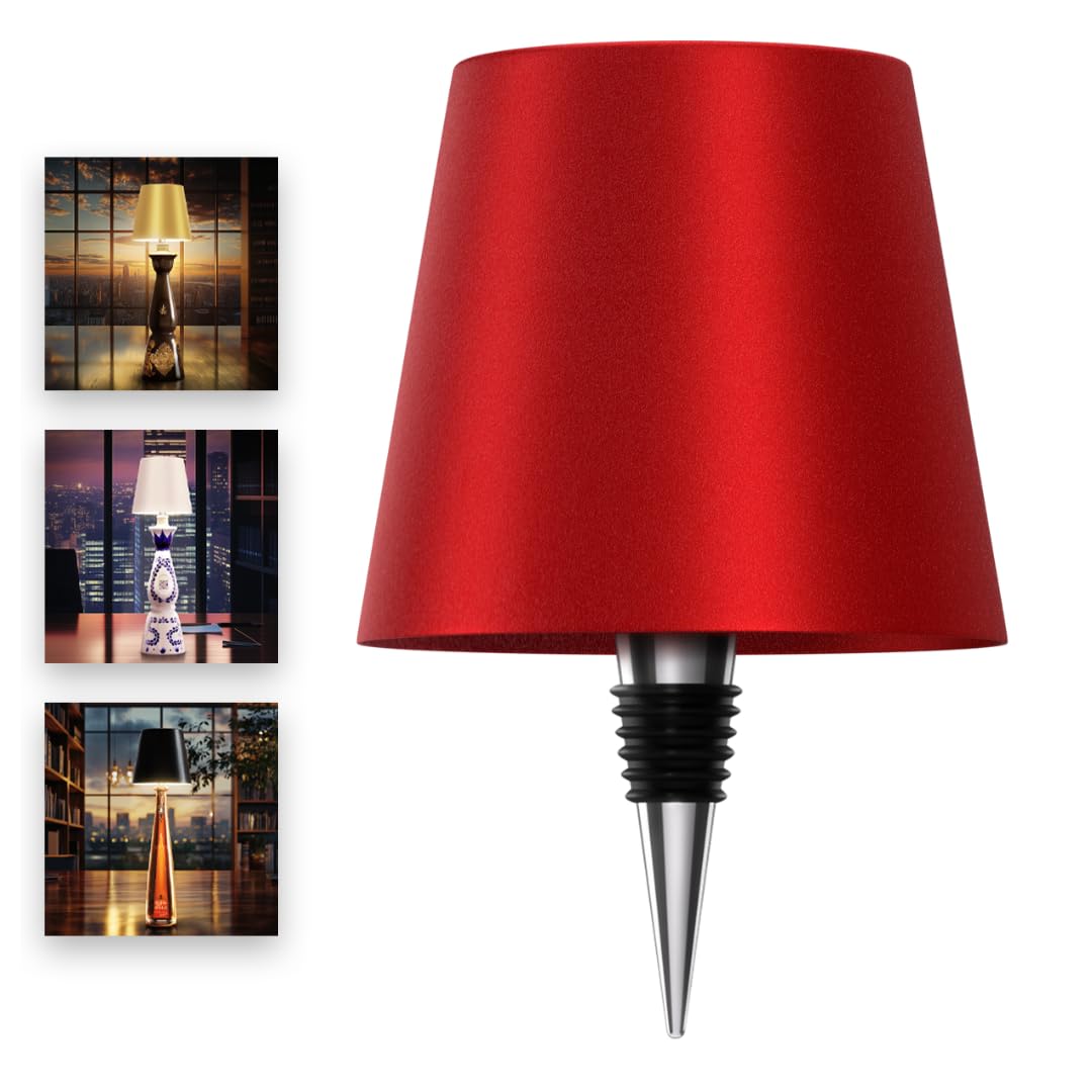 PRIDOLA Wireless Bottle Lamp - LED, 100% Waterproof, 3000K Warm Light, Rechargeable, Plastic, Red, Model WBL02