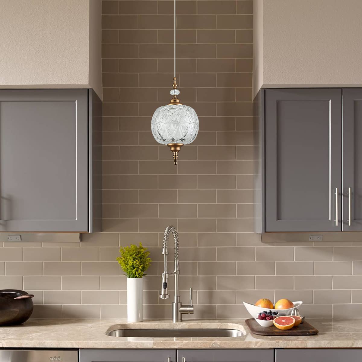 Tlolgt Modern Brass Pendant Light Antique Delicate Decorative Pattern Glass Ceiling Pendant Lighting Fixtures For Kitchen Island