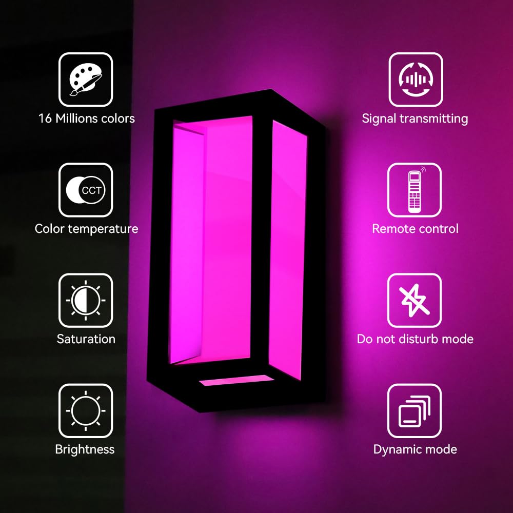 Zigbee 1400Lm Smart Outdoor Wall Lights, Rgb Color Changing And Cool To Warm White 2700K-6500K Exterior Wall Sconce, Works With