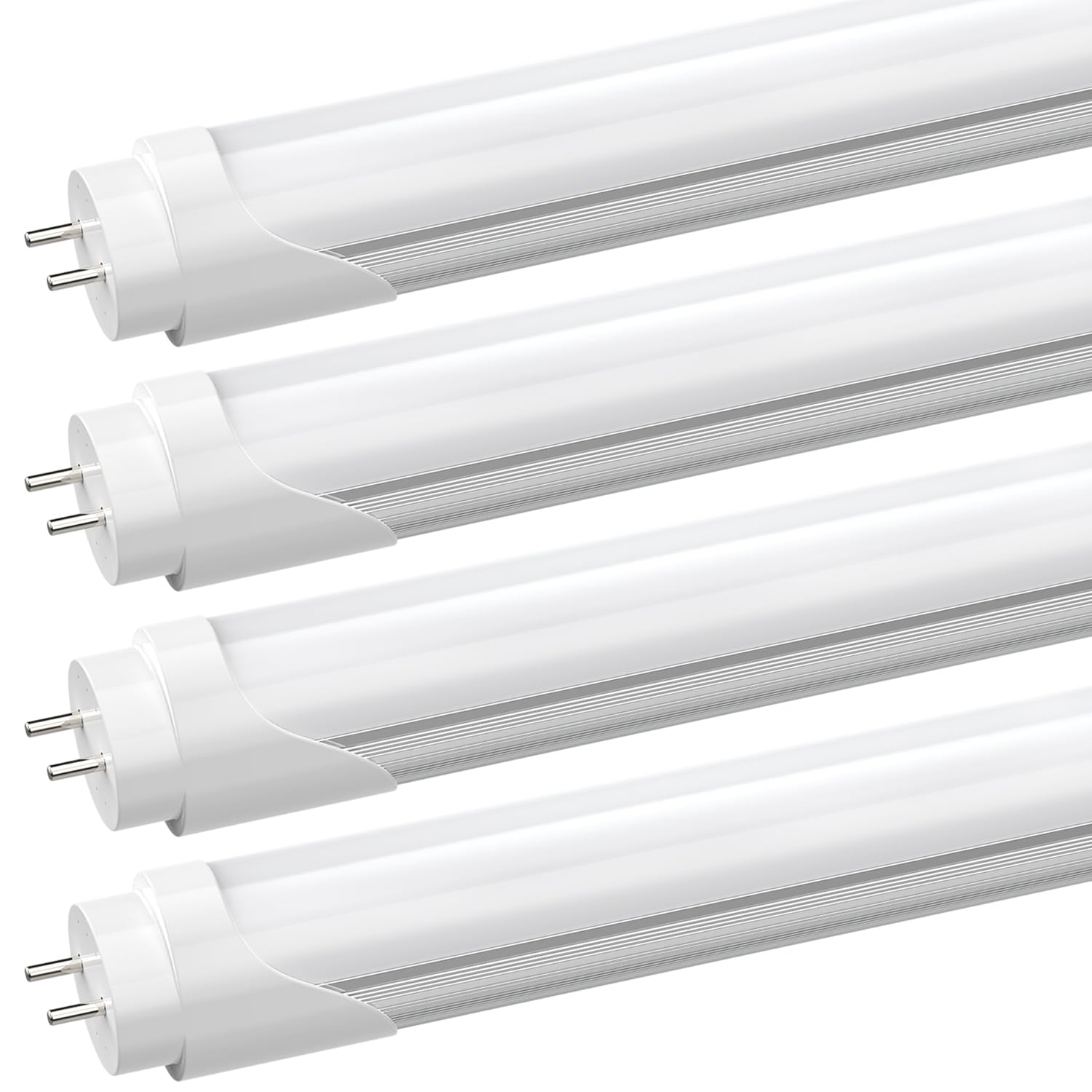 JESLED T8 LED 4FT Type A+B Light Bulbs, 24W(65W Equivalent), 3000LM, 6000K Super Bright, Plug and Play or Ballast Bypass, 4 Foot LED Fluorescent Tube Replacement, ETL Listed, Dual-Ended, Clear(4-Pack)