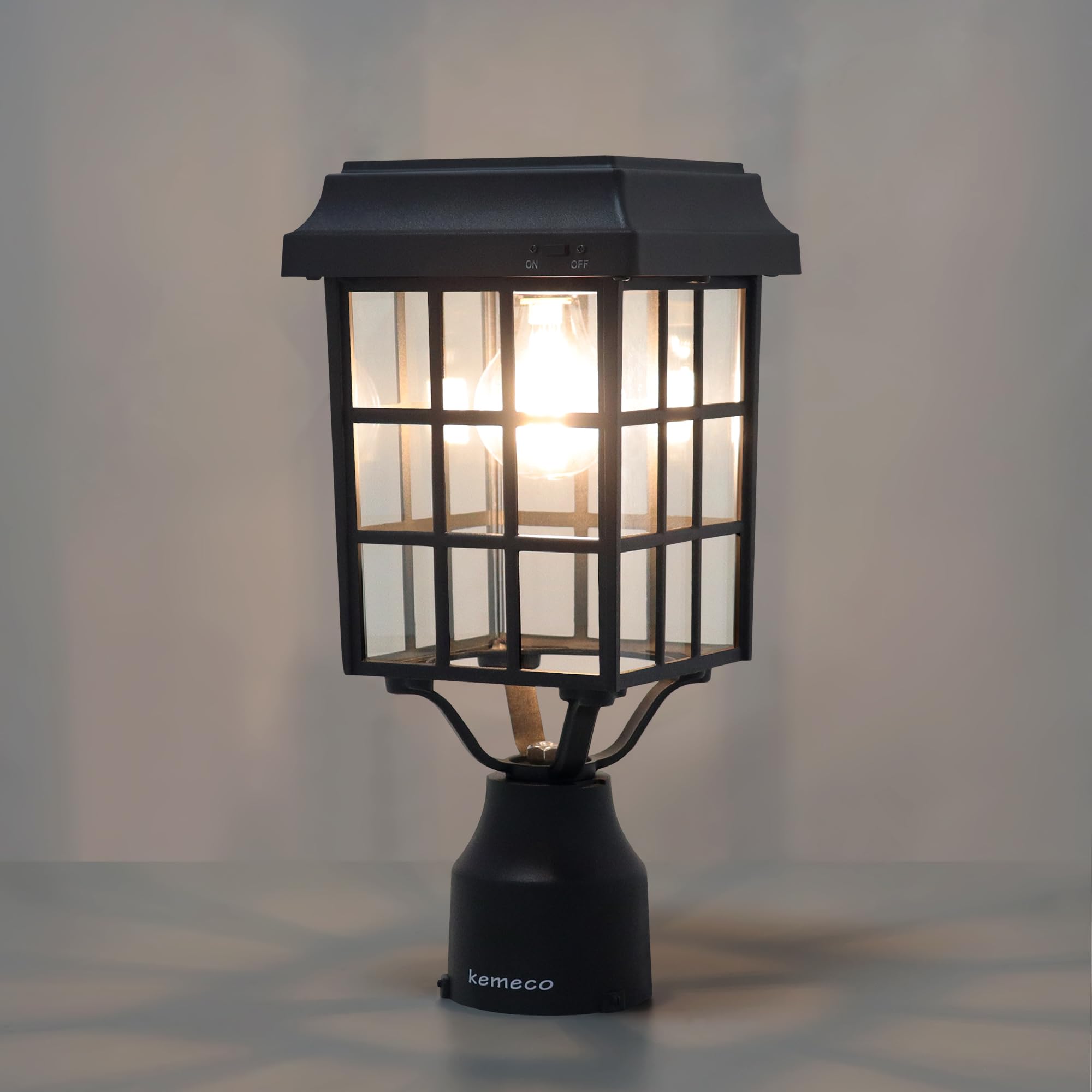 Kemeco Solar Post Light - Waterproof LED Fixture for Outdoor Garden, Flat Roof, Black, Model 4324