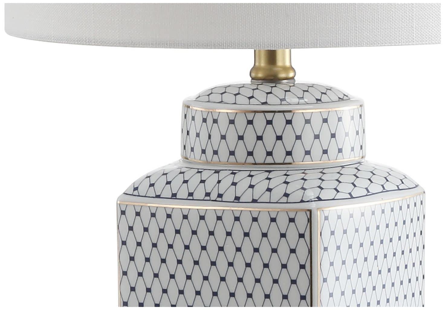 JONATHAN Y Cleo Ceramic/Metal LED Table Lamp 21.5in White/Navy Model JYL3043A for Bedroom, Living Room, Office, College Dorm
