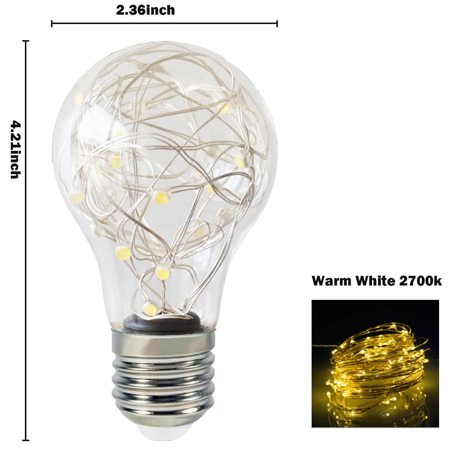 HOWORR LED Decorative Light Bulbs, 2W Fairy Light, Warm White, E26 Base, 4 Pack, Glass, Yellow-4PACK