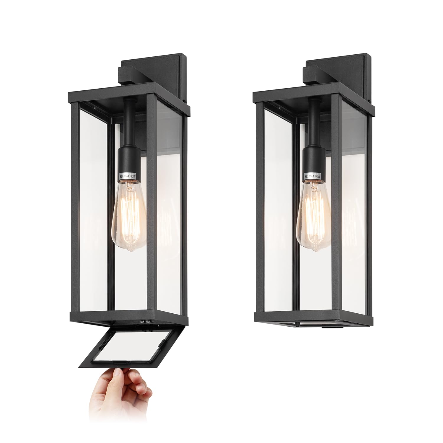 mirrea 18'' Classic Outdoor Wall Sconce 1 Light in Matte Black Rectangular Metal Frame and Clear Glass Shade Waterproof Porch Li