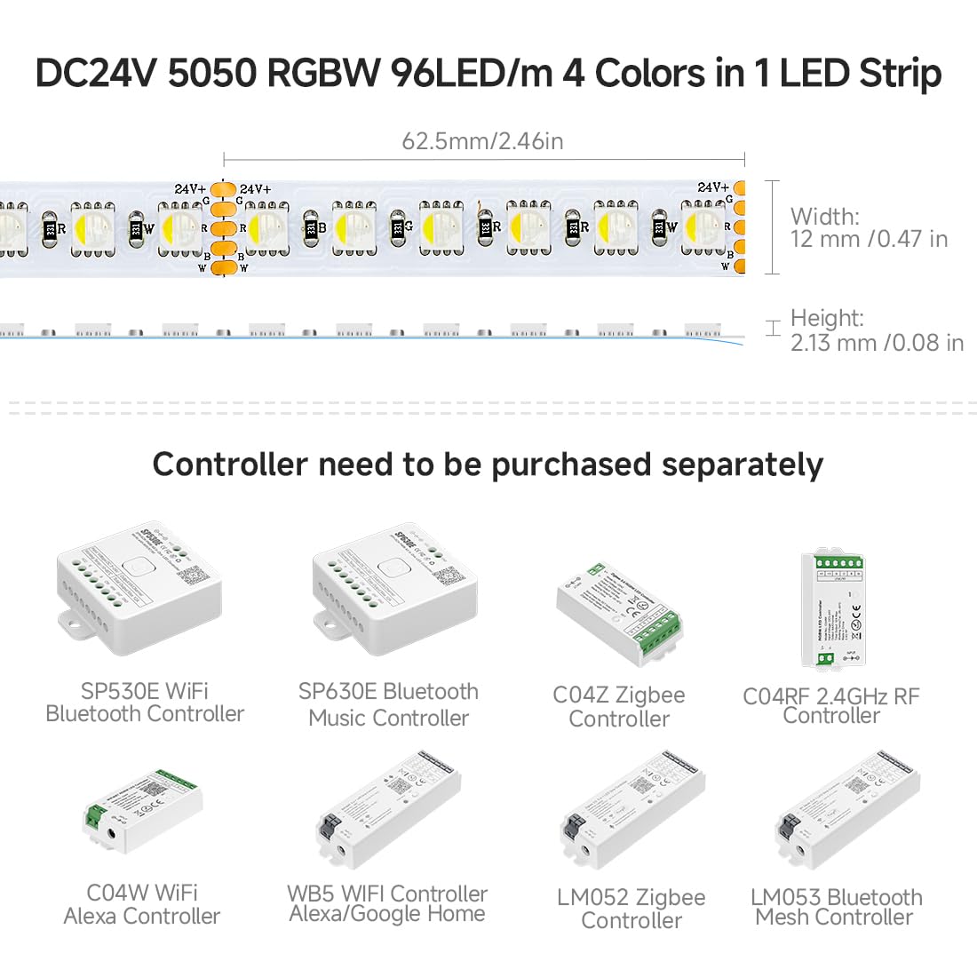 Btf-Lighting 5050 Rgbw Rgb+Cool White(6000K-7000K) 4 Colors In 1 Led 5M 16.4Ft 96Led/M Dc24V Multi-Colored Led Tape Lights Ip30