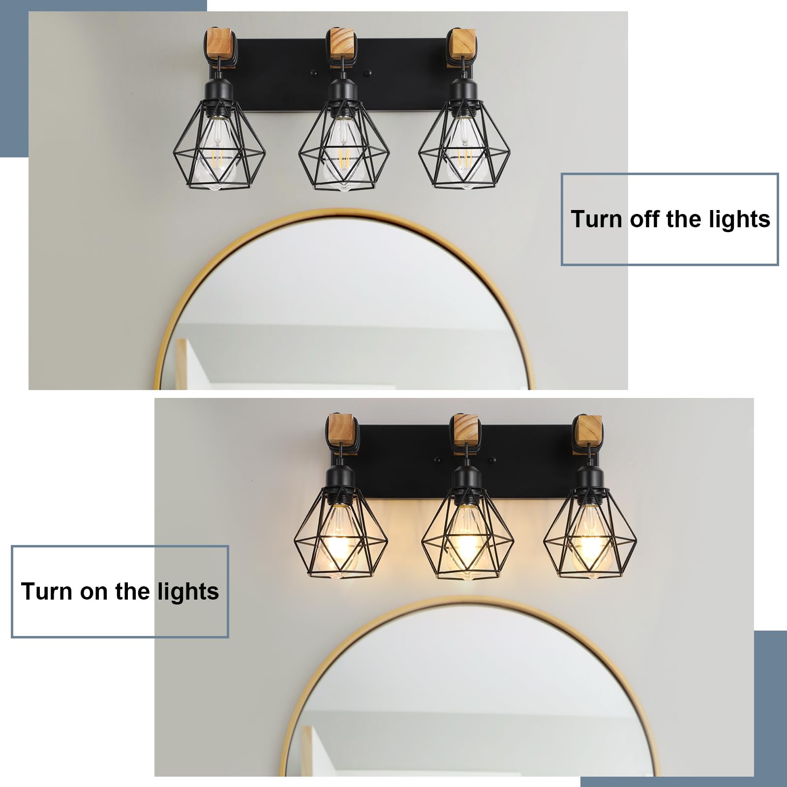 VbiTmn Farmhouse Vanity Light 3-Light Metal Black Wall Sconces for Bathroom, Living Room, Bedroom, Hallway VB021