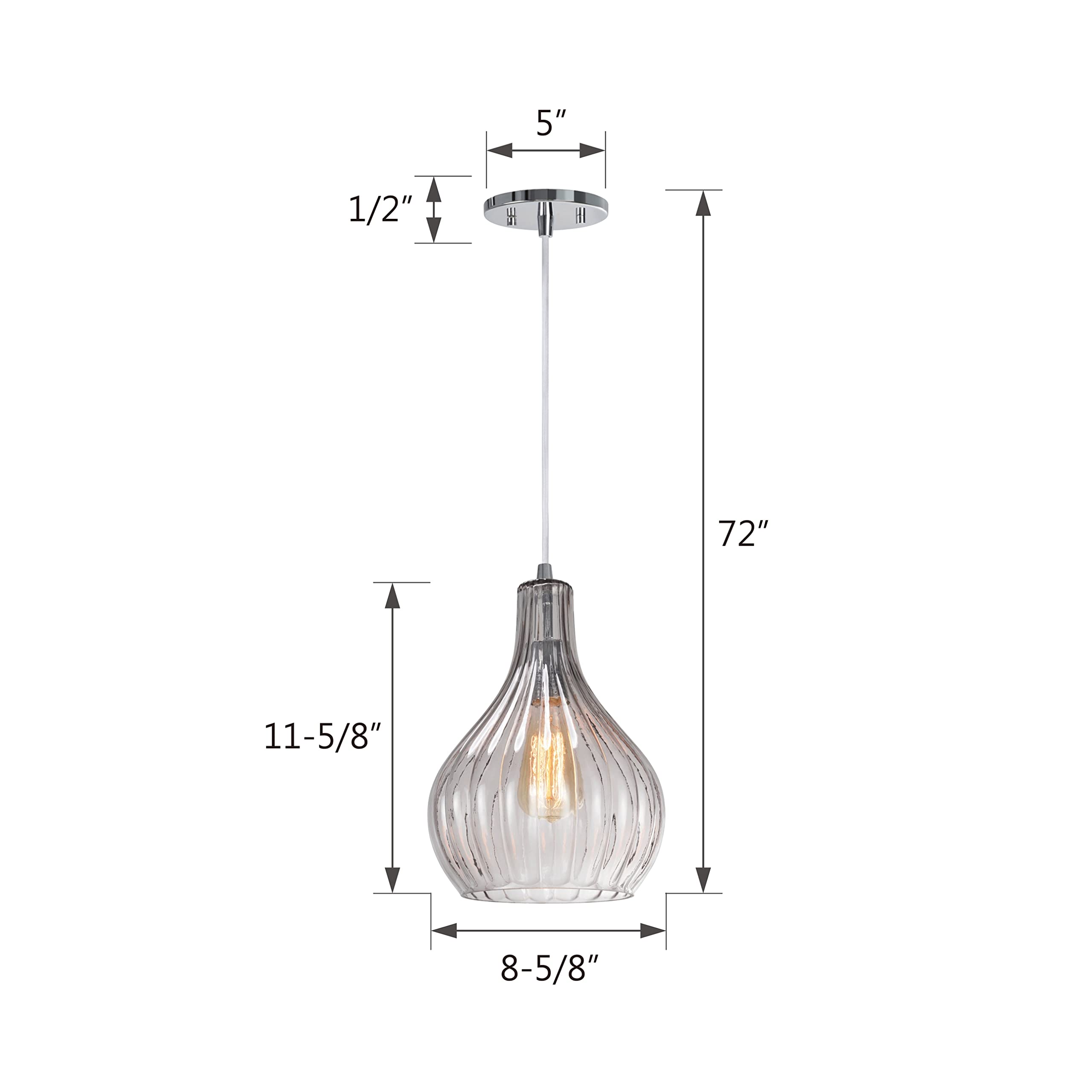 Aspen Creative Mini Pendant Light, Chrome Finish, Smoke Glass Shade, 1 Light, 8 5/8in Wide, Model 61039-2